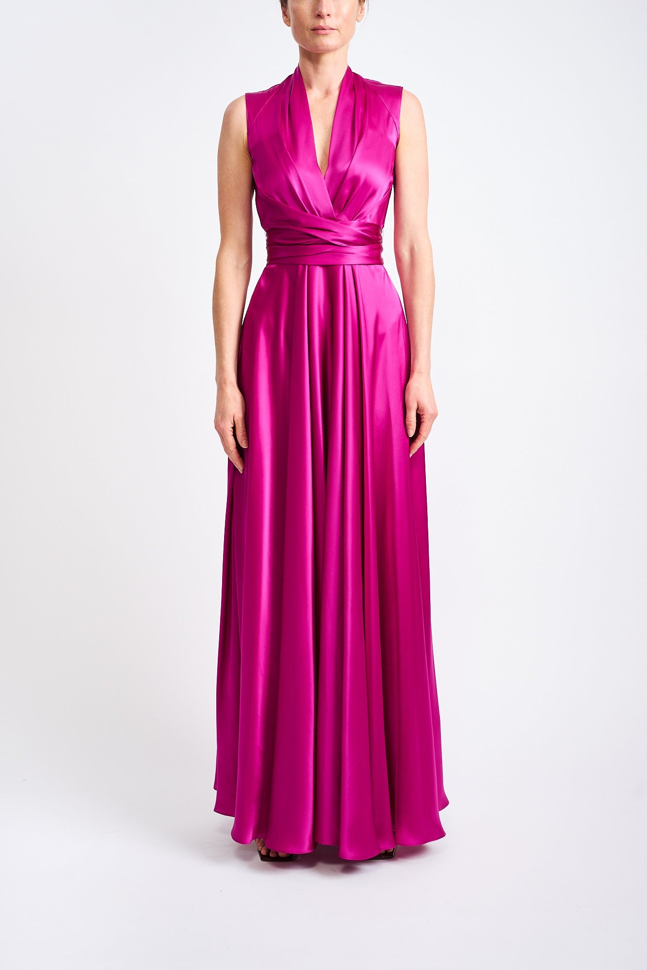 SADIE CERISE SILK SATIN WRAP DRESS