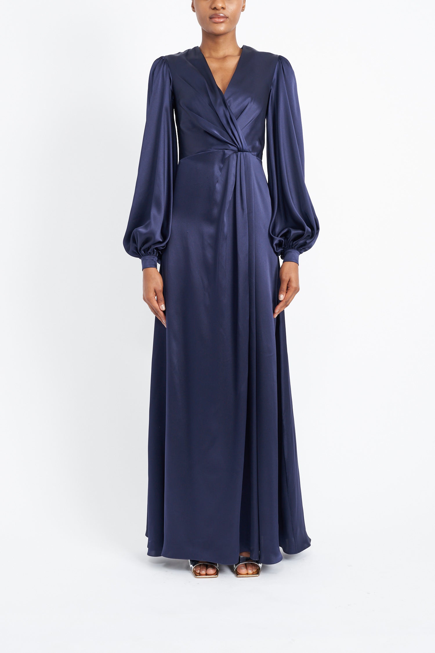 E.STOTT Navy Blue Eden Silk Satin Dress