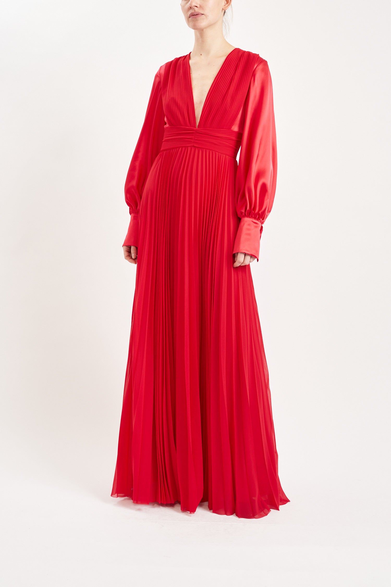 KARA SUSTAINABLY SOURCED PLEATED CHIFFON ROUGE GOWN