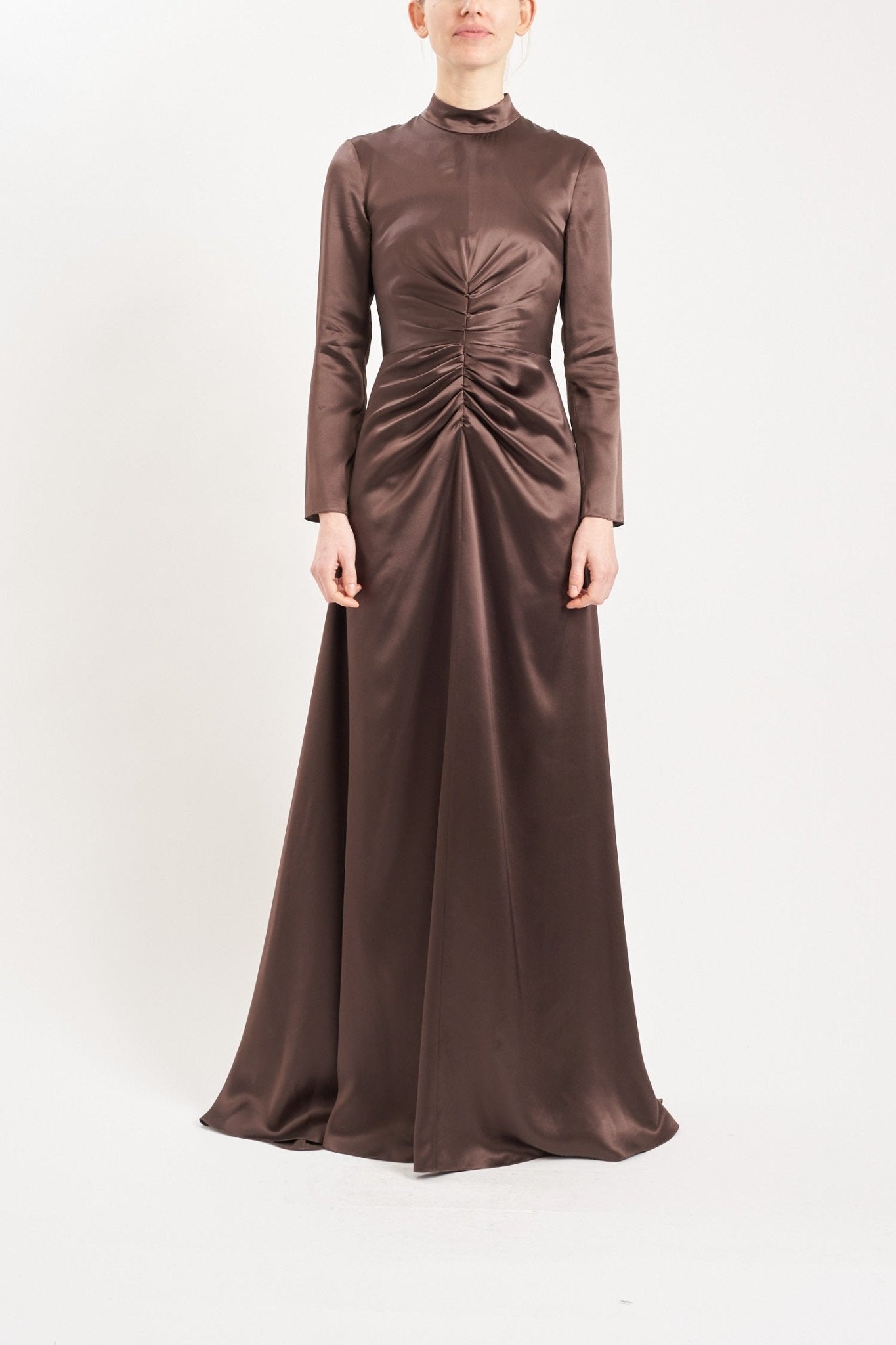 ALTHEA CHOCOLATE BROWN SILK SATIN DRESS - E.STOTT