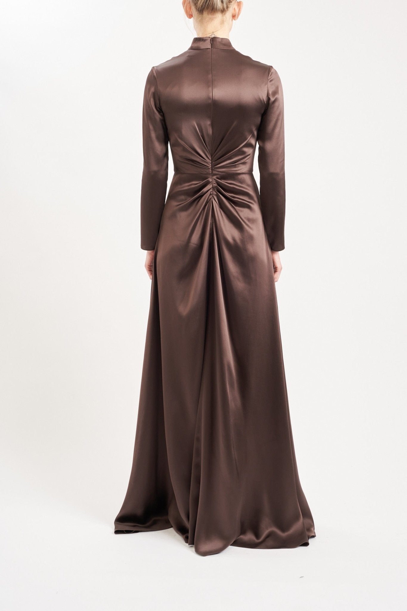 ALTHEA CHOCOLATE BROWN SILK SATIN DRESS - E.STOTT