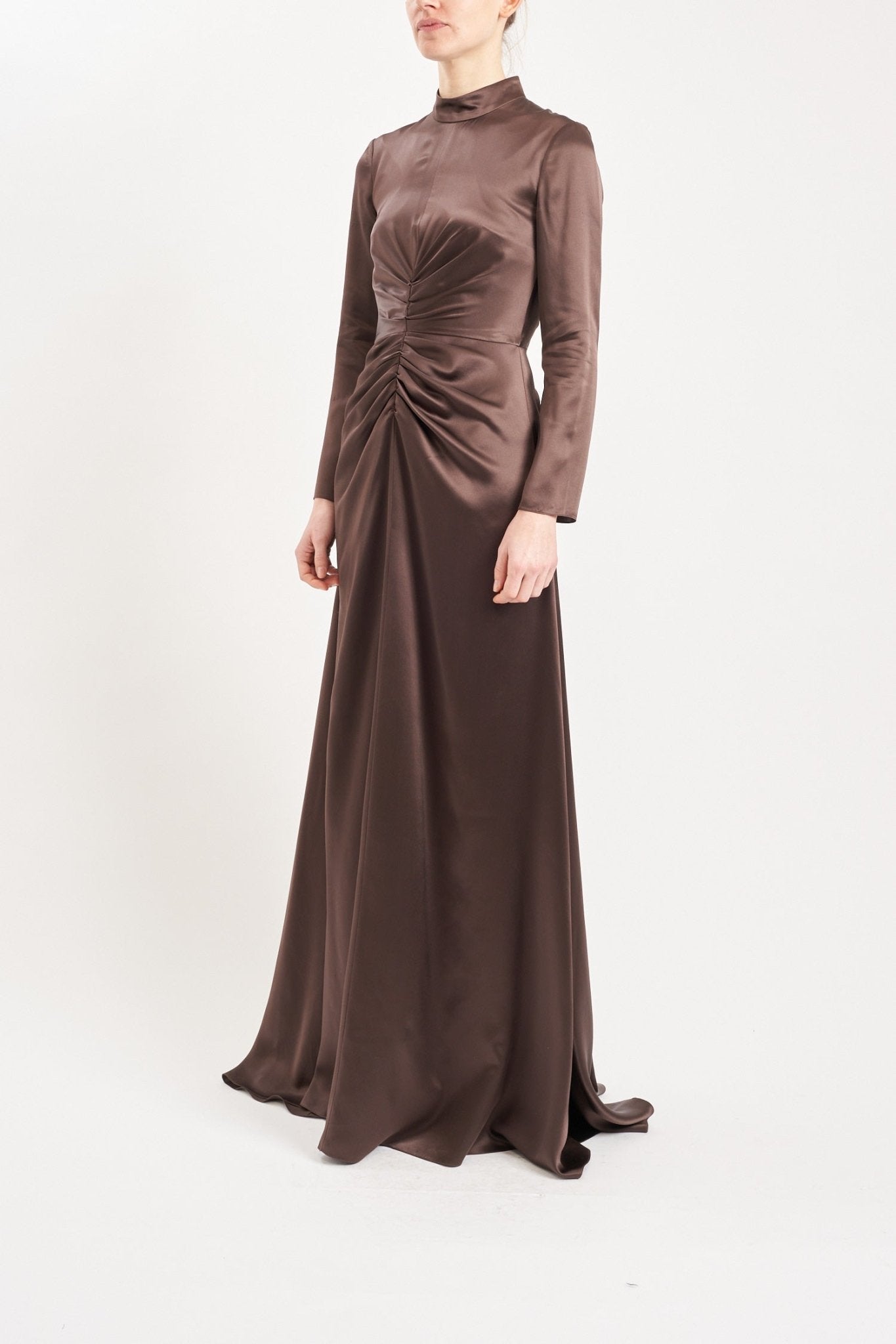 ALTHEA CHOCOLATE BROWN SILK SATIN DRESS - E.STOTT