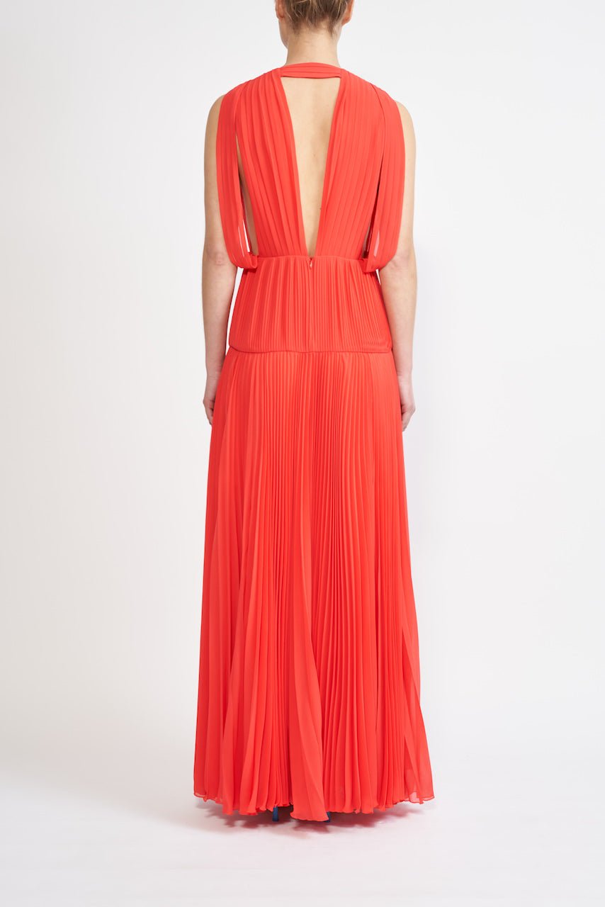 ANNIE SUSTAINABLY SOURCED PLEATED CHIFFON CORAL GOWN - E.STOTT