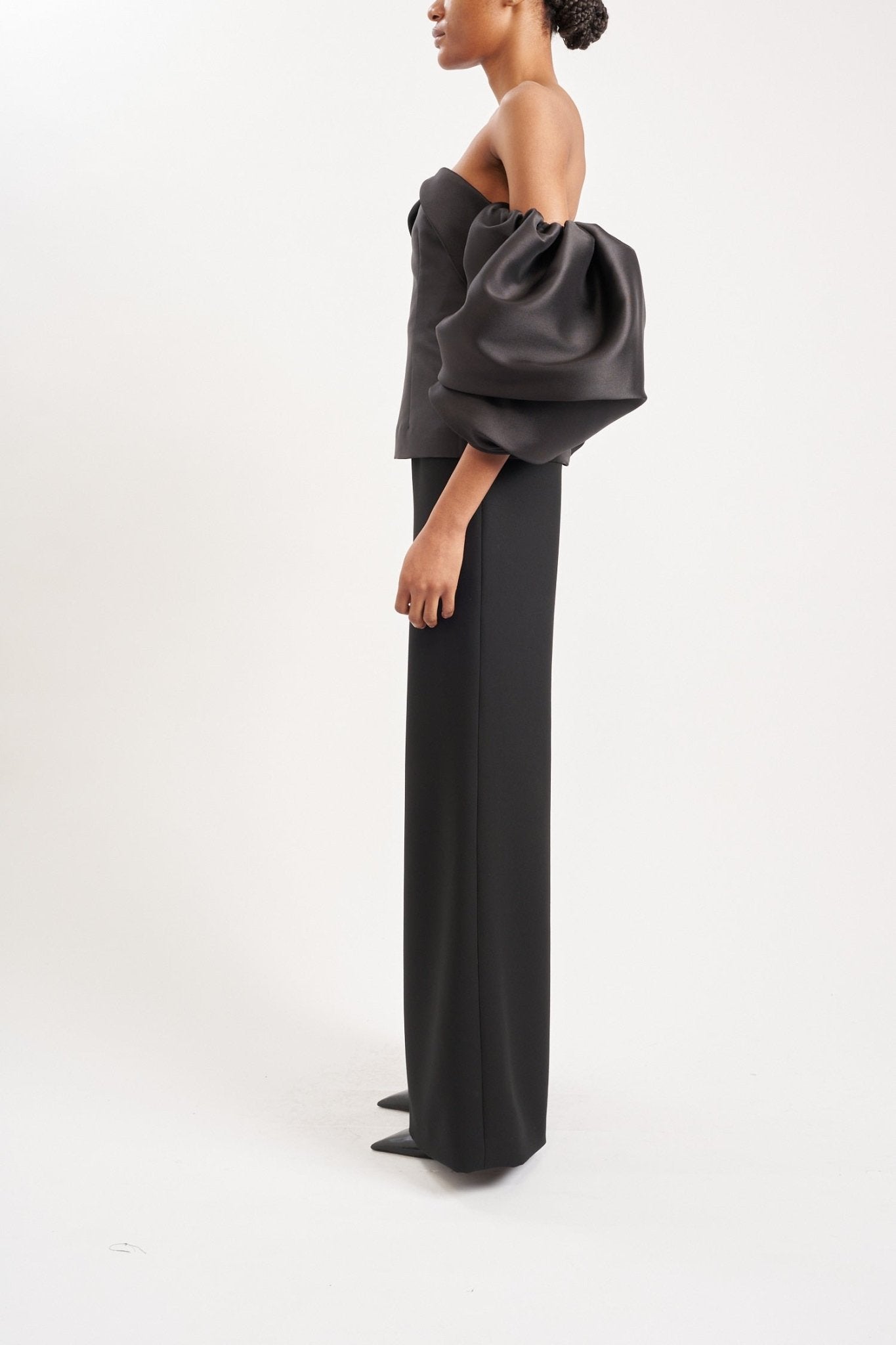 CHANDRA TOP SUSTAINABLY SOURCED BLACK SATIN TWILL - E.STOTT