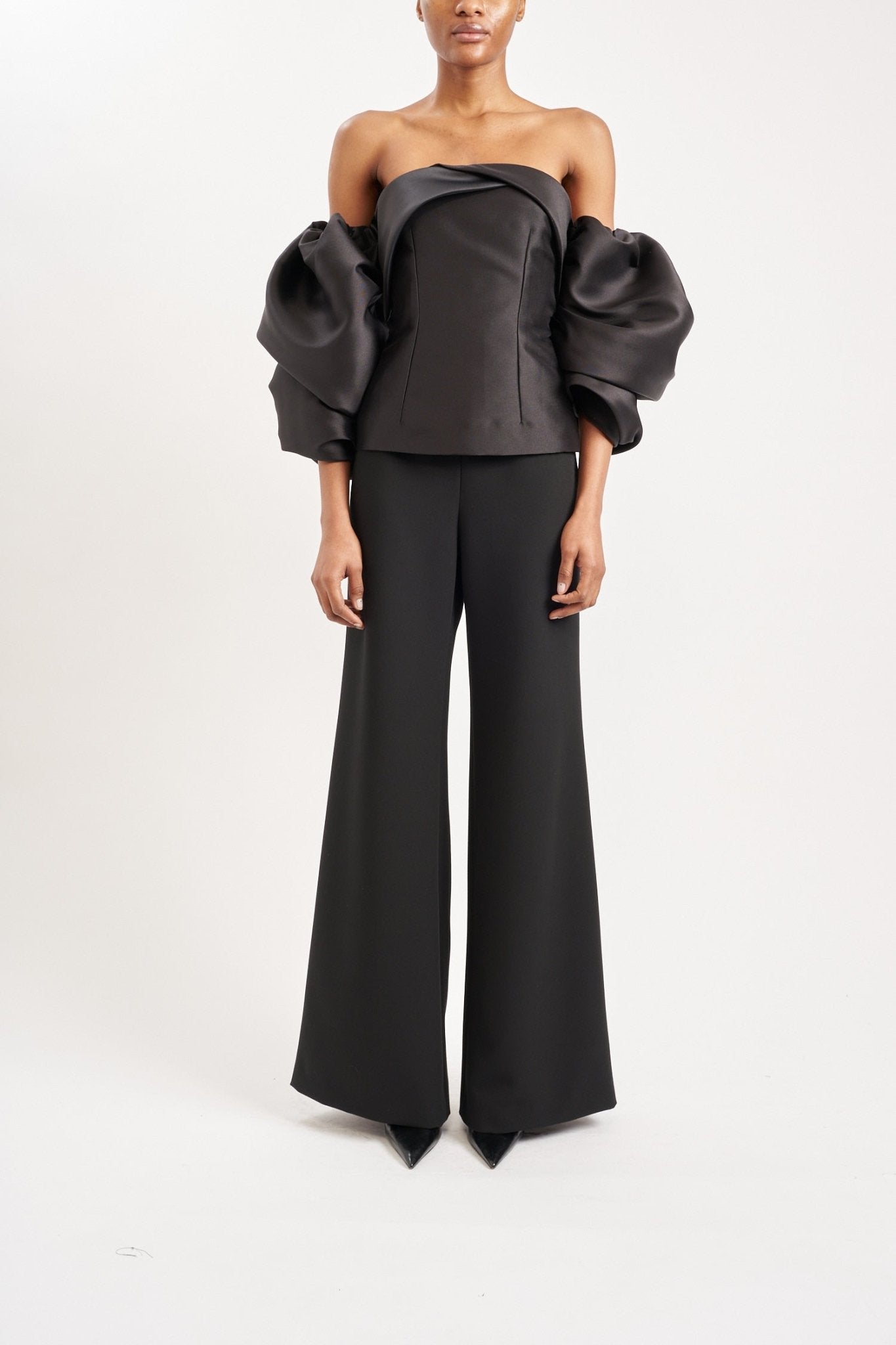 CHANDRA TOP SUSTAINABLY SOURCED BLACK SATIN TWILL - E.STOTT