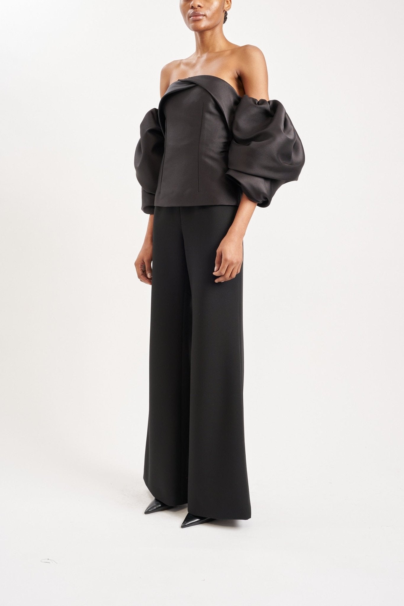 CHANDRA TOP SUSTAINABLY SOURCED BLACK SATIN TWILL - E.STOTT