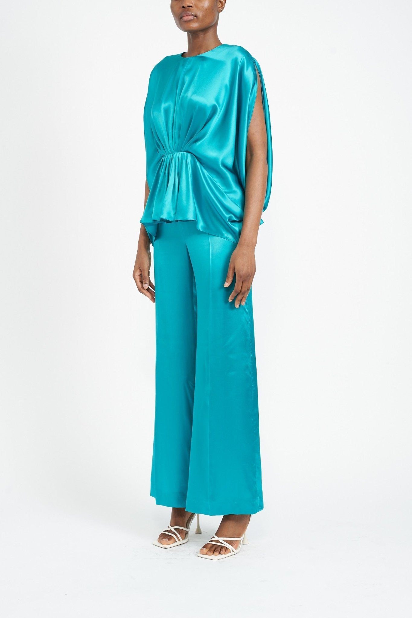 CLOVER TURQUOISE SILK SATIN TOP - E.STOTT