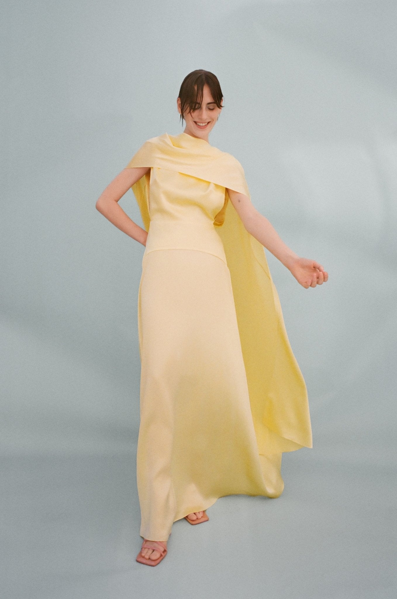 CORIN BUTTERMILK YELLOW SILK SATIN DRESS - E.STOTT