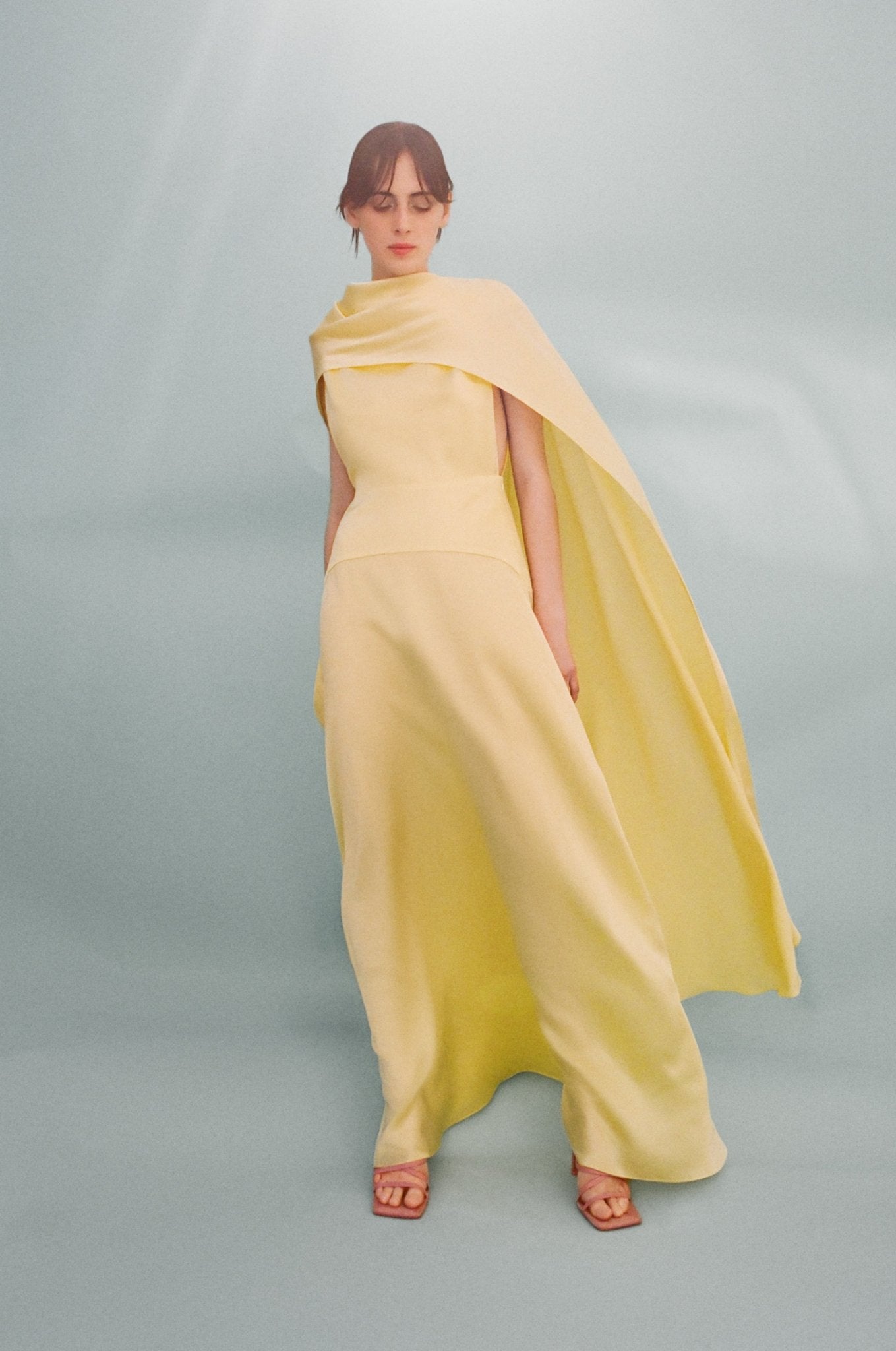 CORIN BUTTERMILK YELLOW SILK SATIN DRESS - E.STOTT