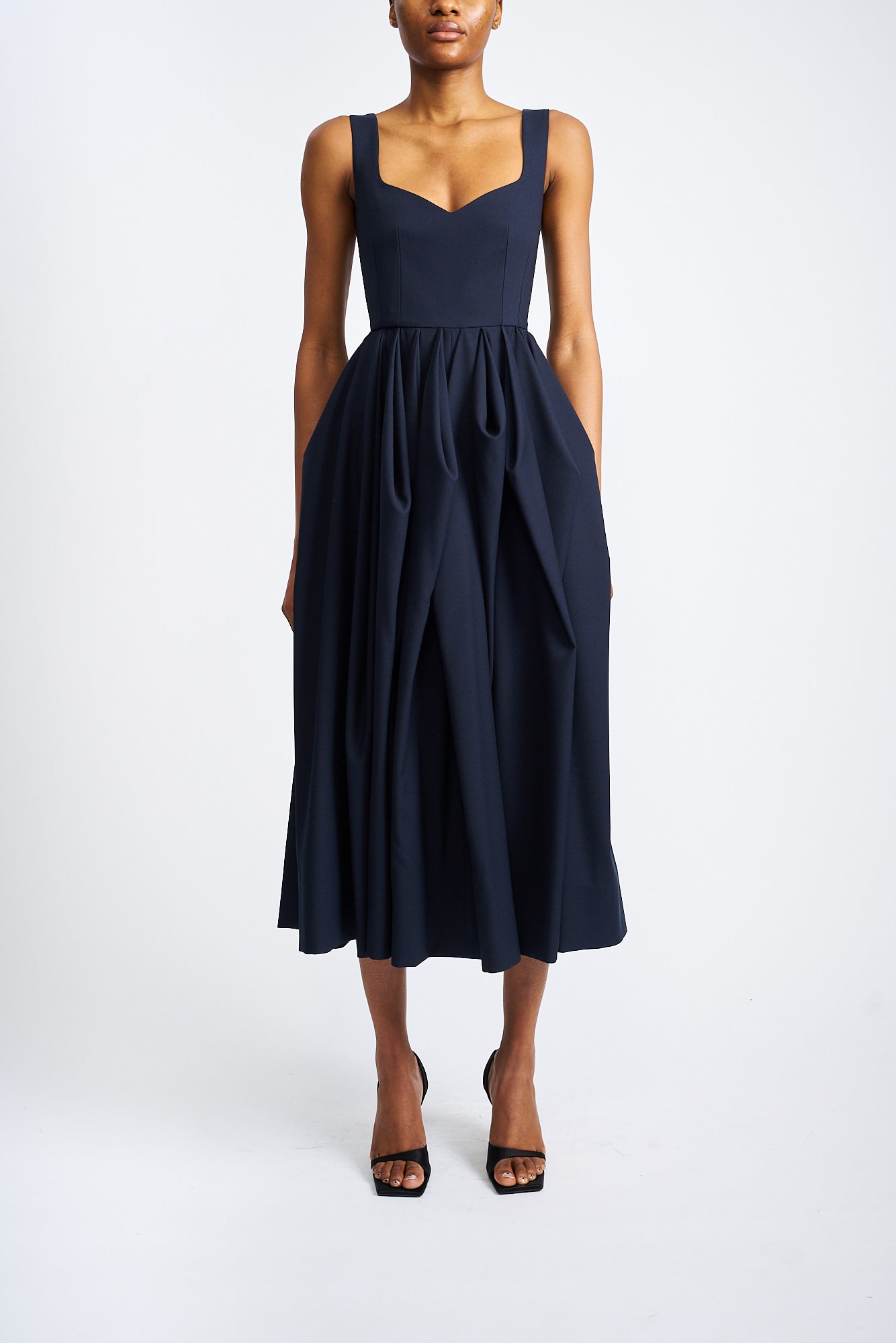 DARCY NAVY SUSTAINABLY SOURCED CREPE CADY DRESS - E.STOTT