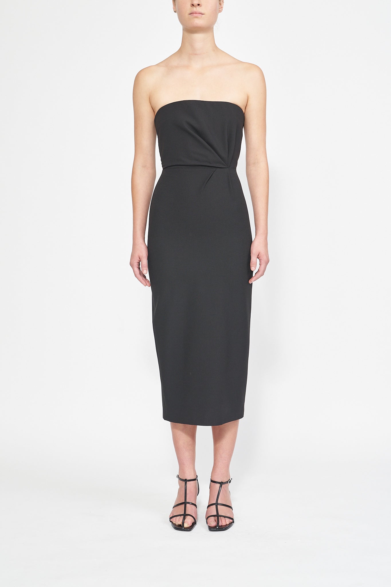 DARYA STRAPLESS DRESS BLACK WOOL CREPE - E.STOTT