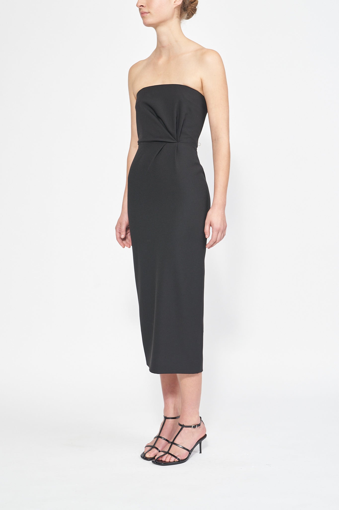 DARYA STRAPLESS DRESS BLACK WOOL CREPE - E.STOTT