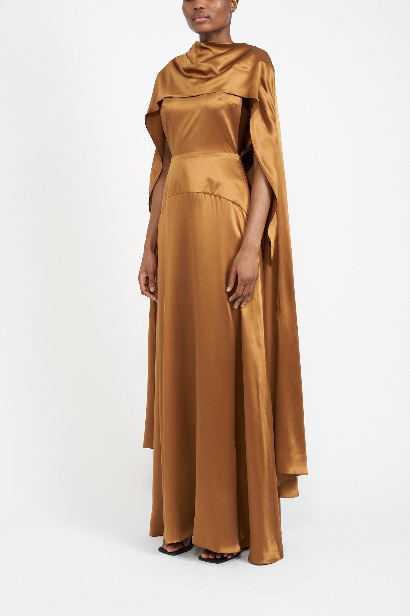 DIANA CAPE COGNAC SILK SATIN - E.STOTT