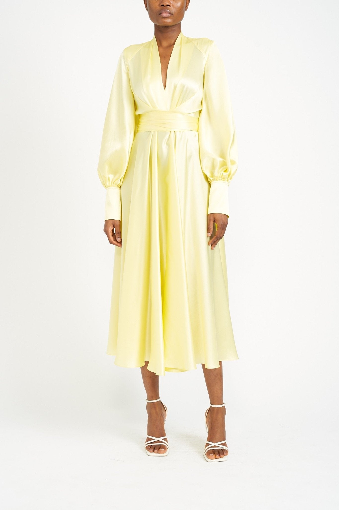 FERN BUTTERMILK YELLOW SILK SATIN DRESS - E.STOTT