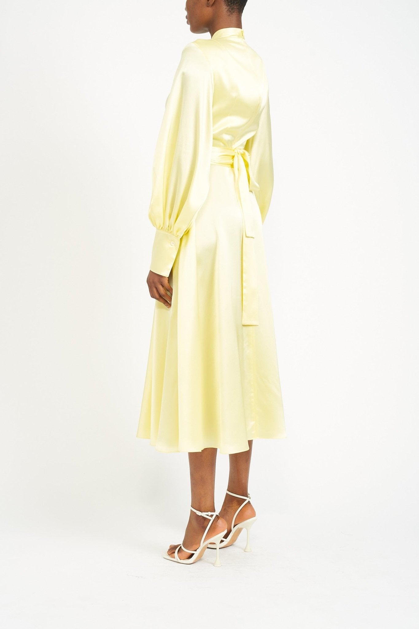 FERN BUTTERMILK YELLOW SILK SATIN DRESS - E.STOTT