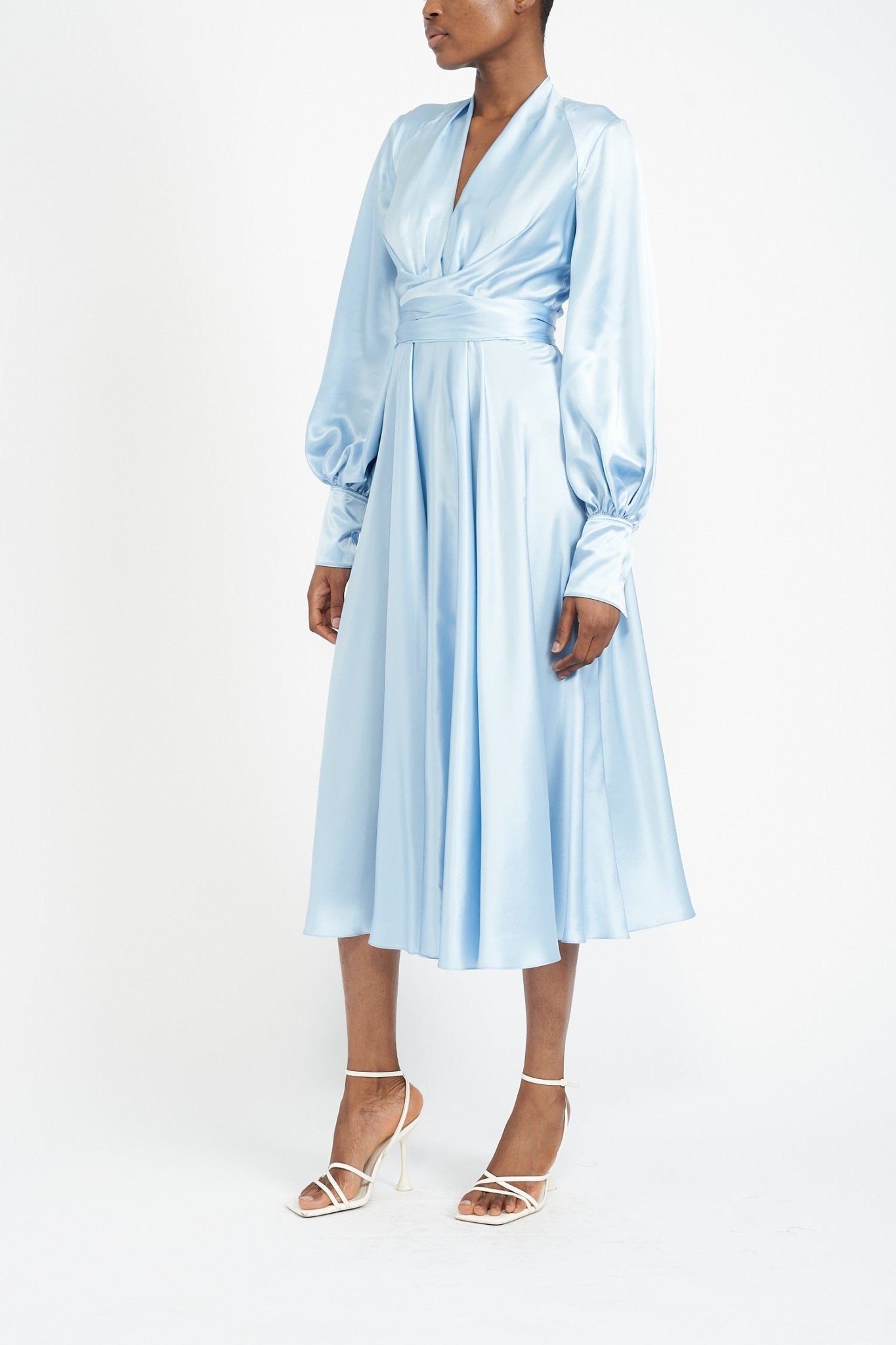 FERN SKY BLUE SILK SATIN DRESS - E.STOTT