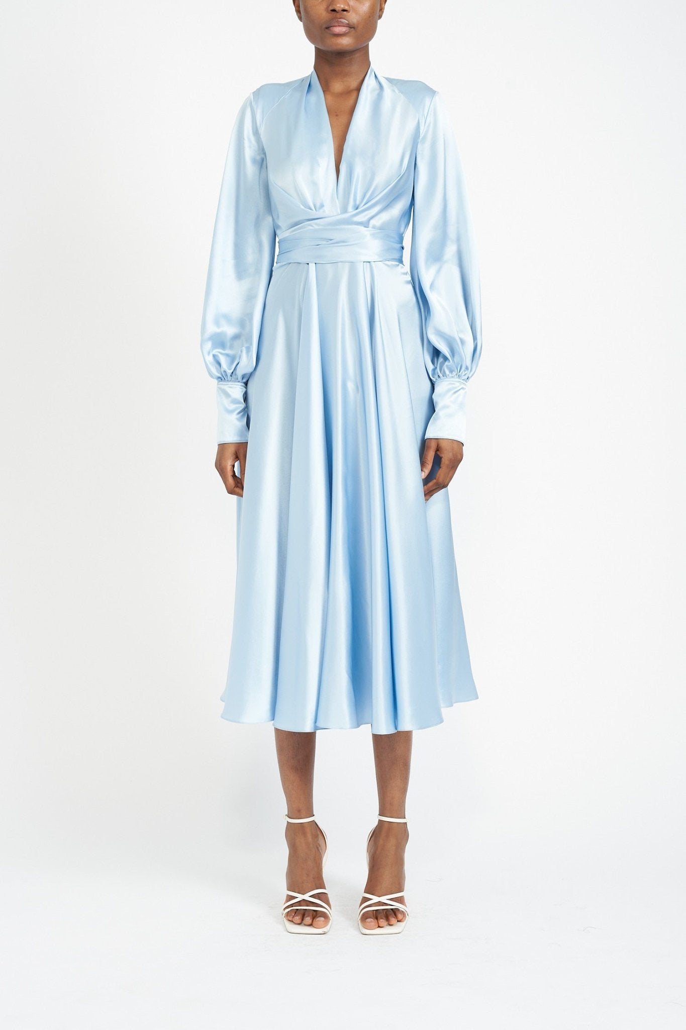 FERN SKY BLUE SILK SATIN DRESS - E.STOTT