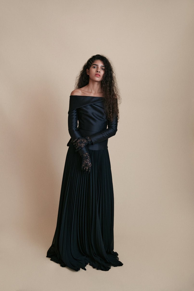 HONOUR SUSTAINABLY SOURCED BLACK SATIN DRESS - E.STOTT