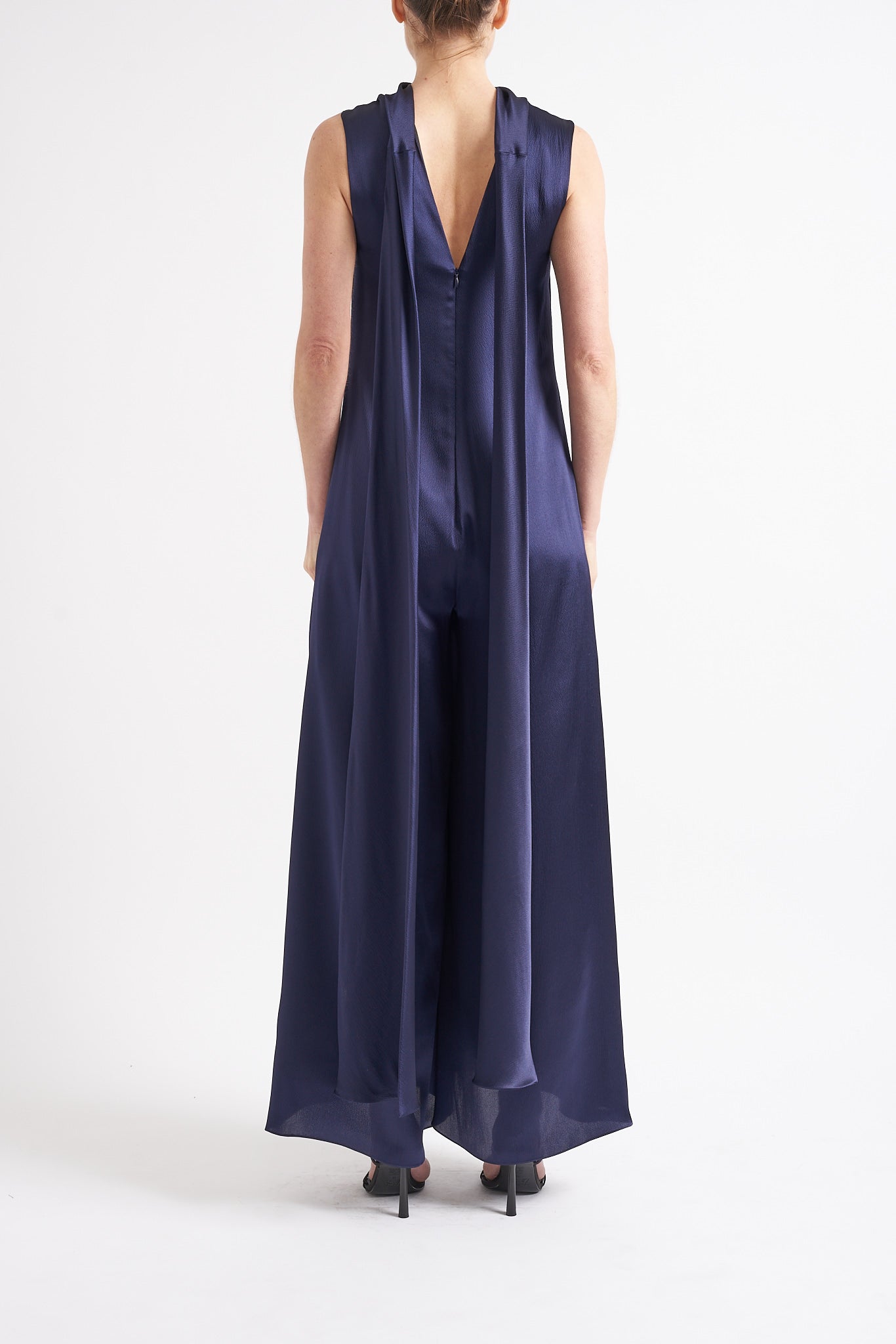 JULIE NAVY SILK SATIN JUMPSUIT - E.STOTT