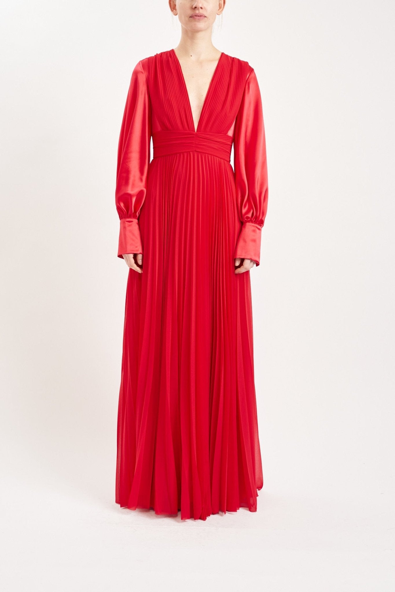 KARA SUSTAINABLY SOURCED PLEATED CHIFFON ROUGE GOWN - E.STOTT