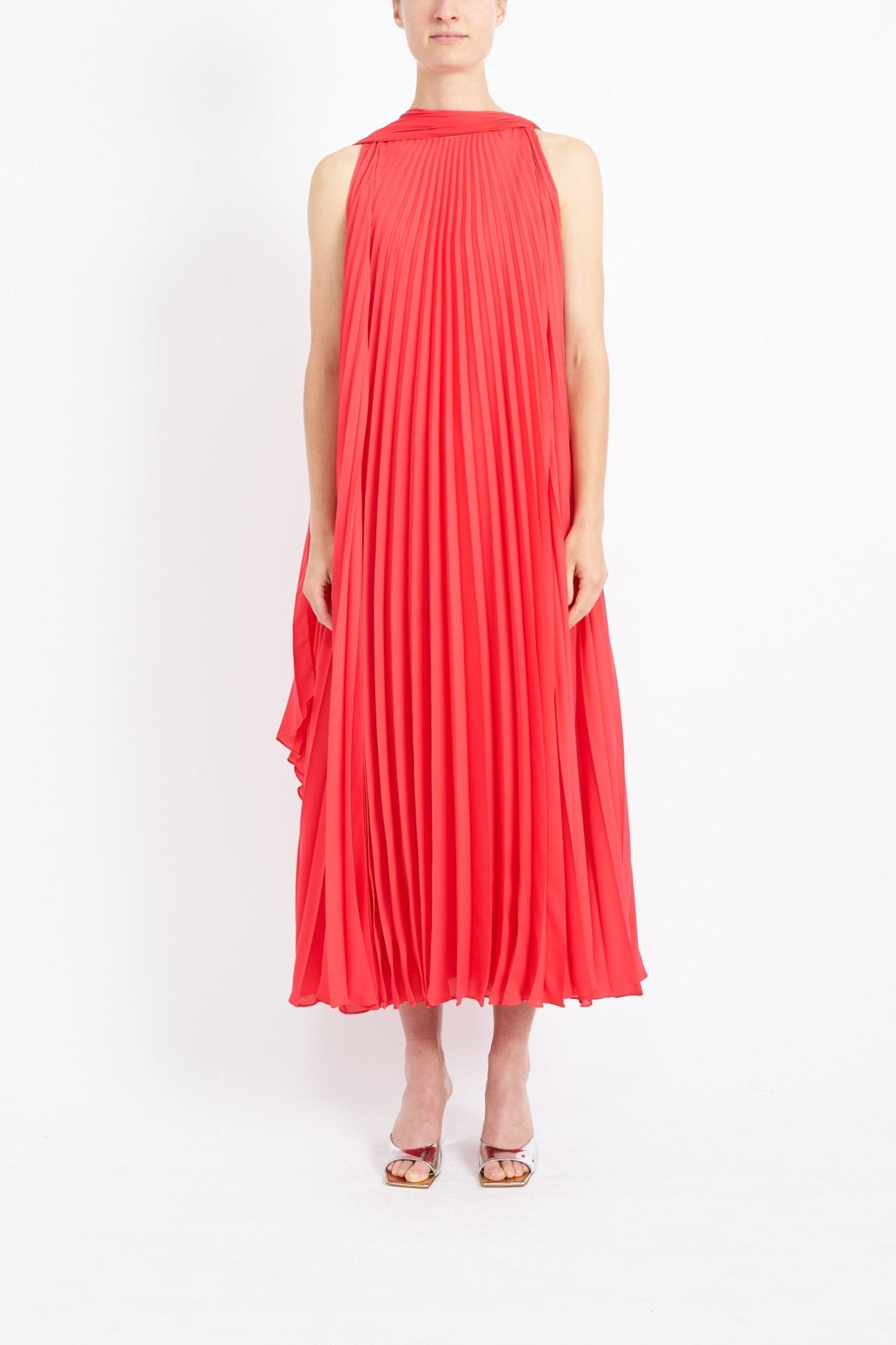 LISE CORAL SUSTAINABLY SOURCED PLEATED CHIFFON DRESS - E.STOTT