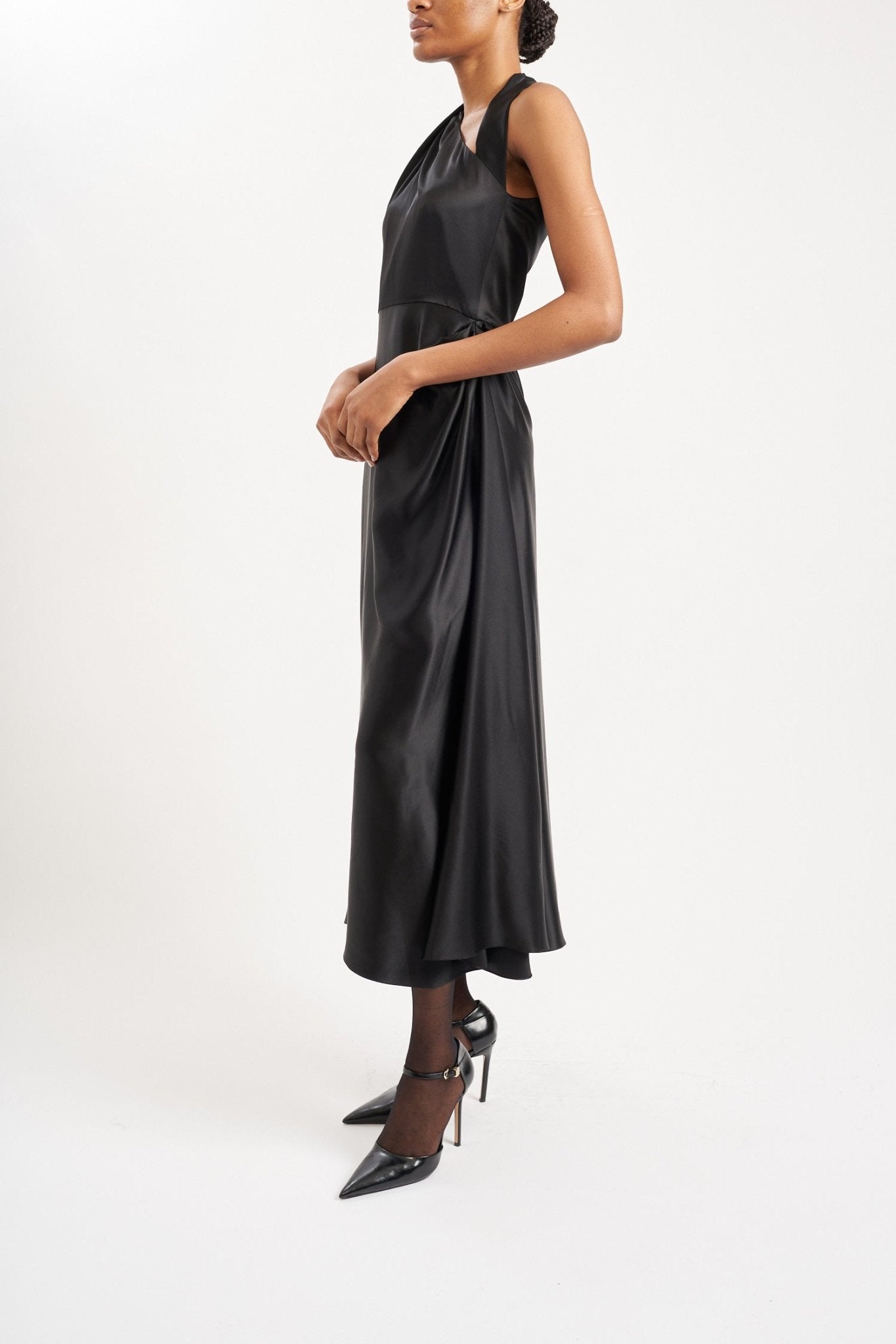 LUCINDA BLACK SILK SATIN DRESS - E.STOTT