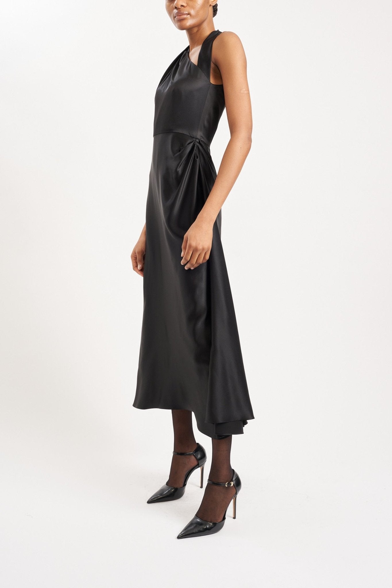 LUCINDA BLACK SILK SATIN DRESS - E.STOTT