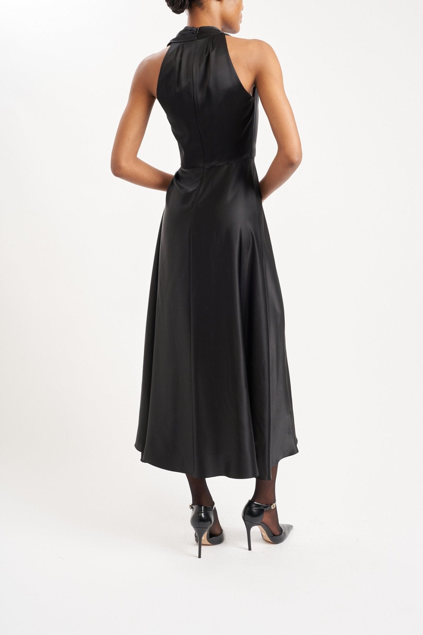 LUCINDA BLACK SILK SATIN DRESS - E.STOTT