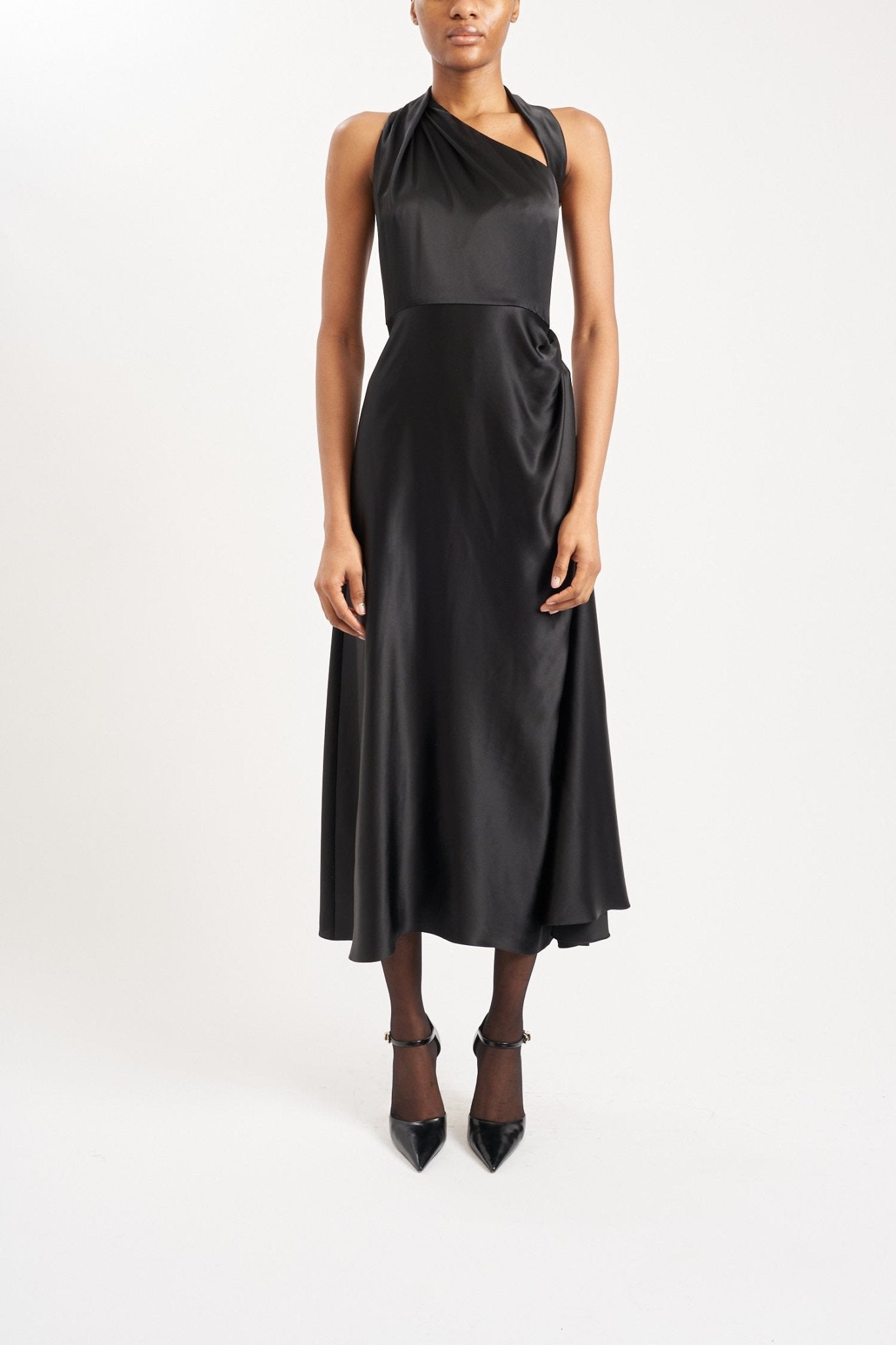 LUCINDA BLACK SILK SATIN DRESS - E.STOTT