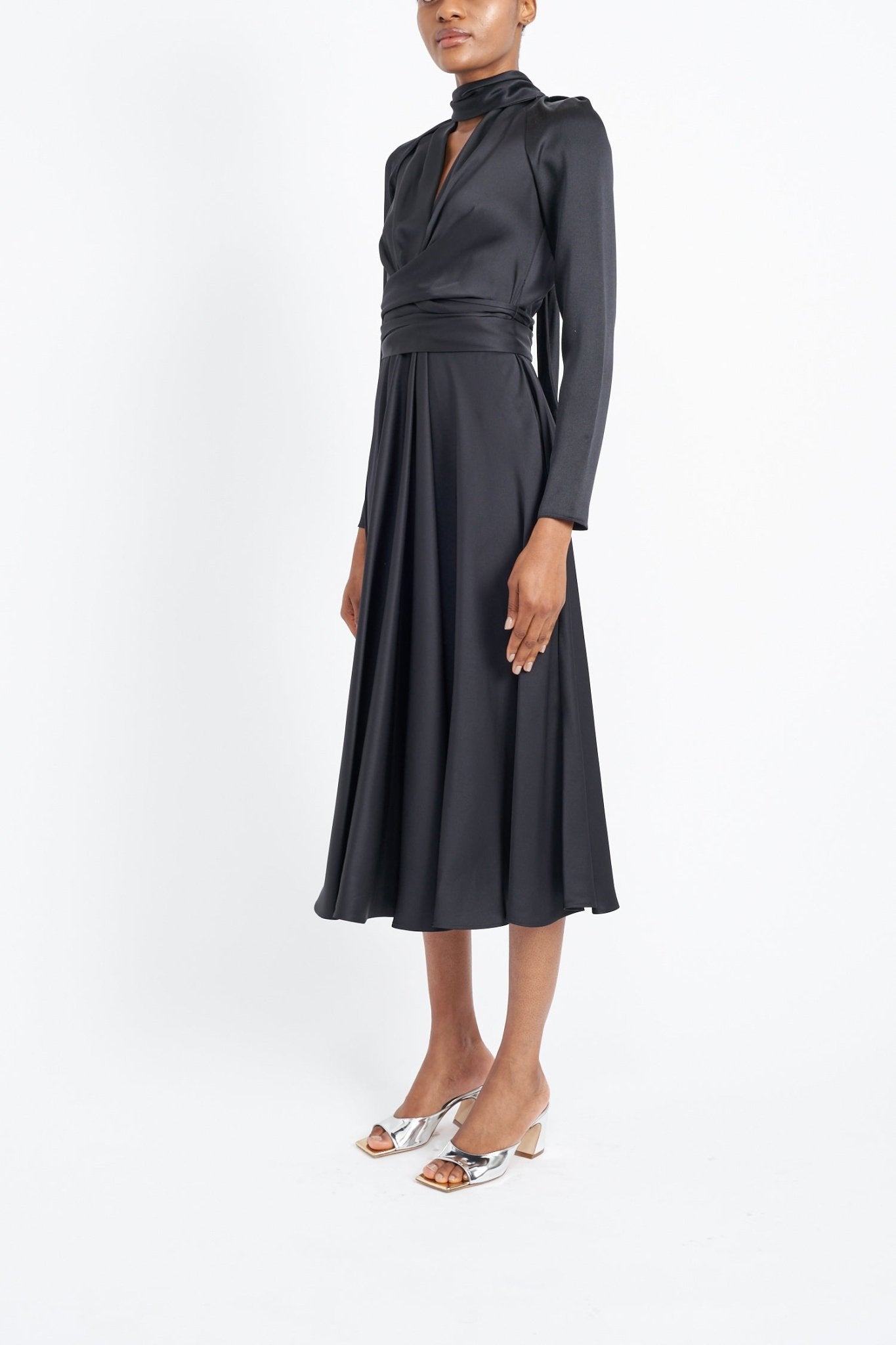 LYRA BLACK SUSTAINABLY SOURCED SILK SATIN DRESS - E.STOTT