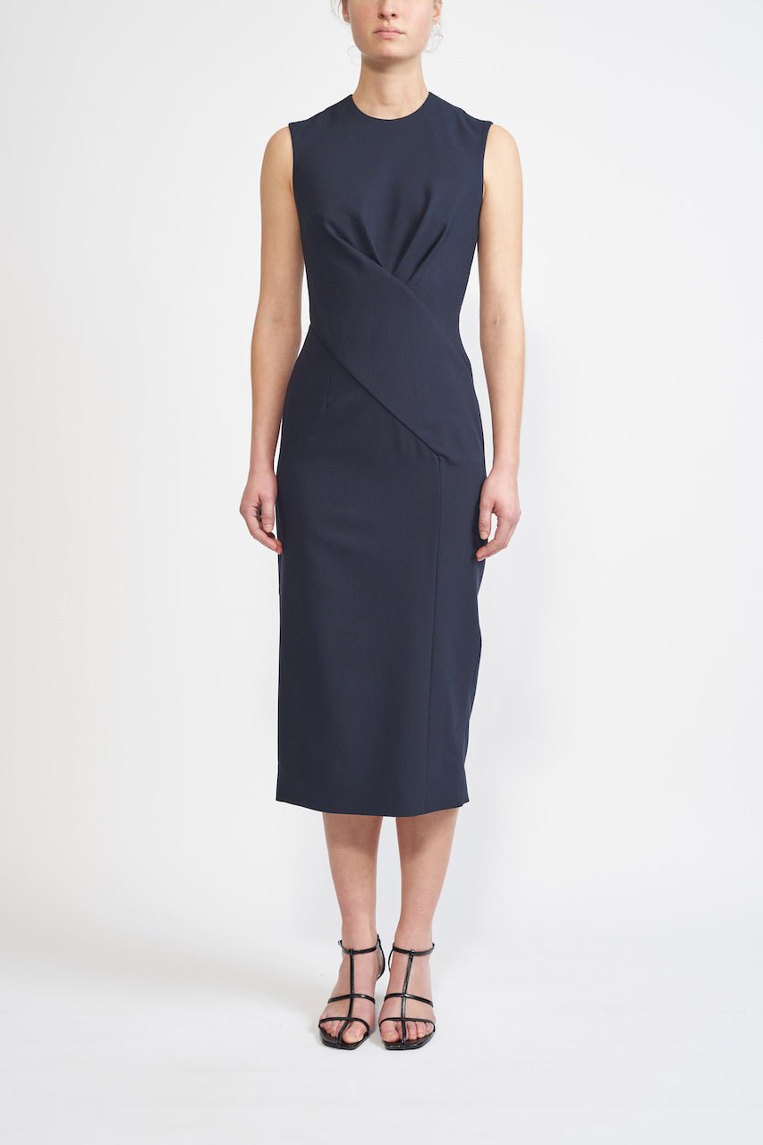 MILA SUSTAINABLY SOURCED NAVY CADY DRESS - E.STOTT