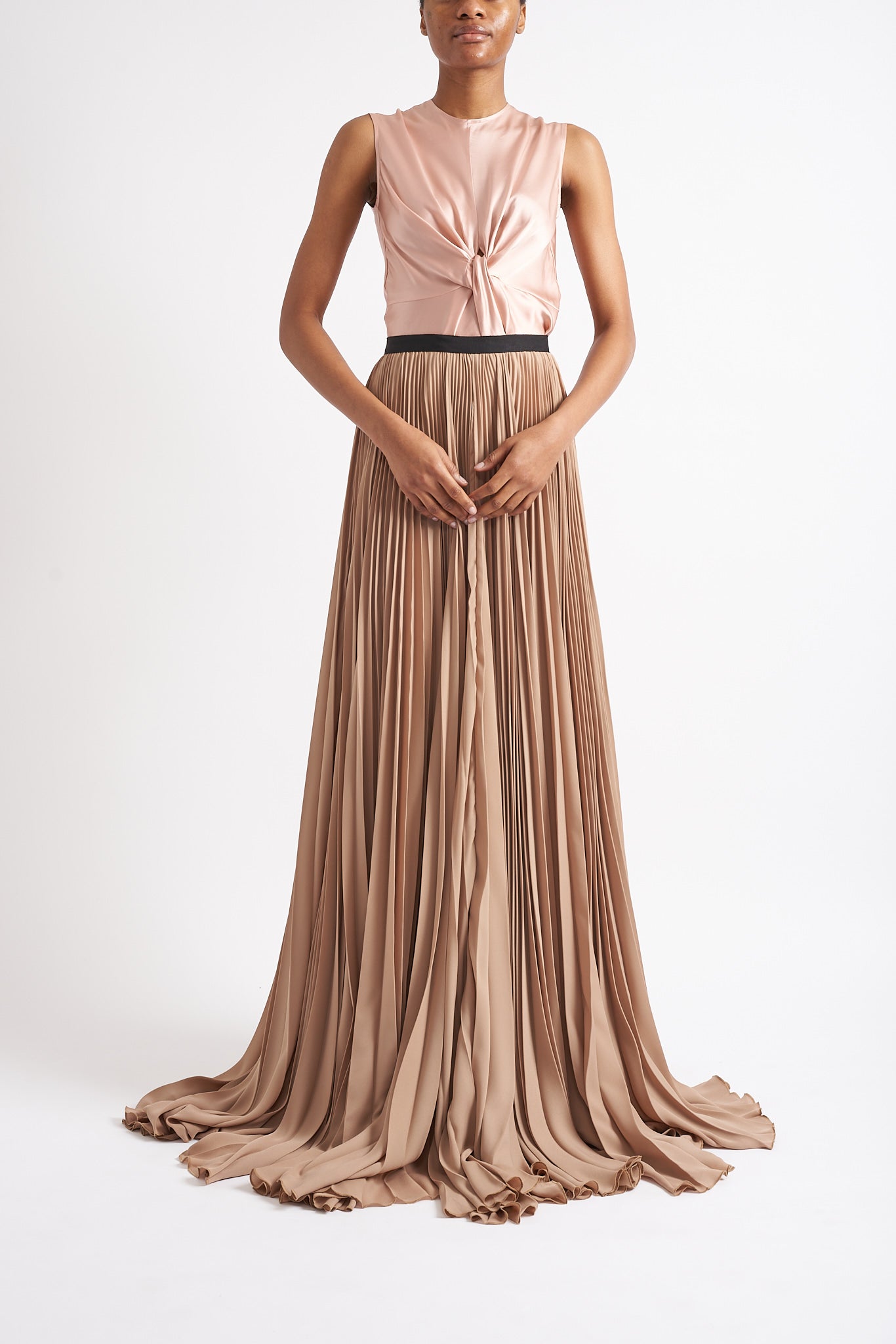 NOLA SUSTAINABLY SOURCED PLEATED BEIGE SKIRT - E.STOTT