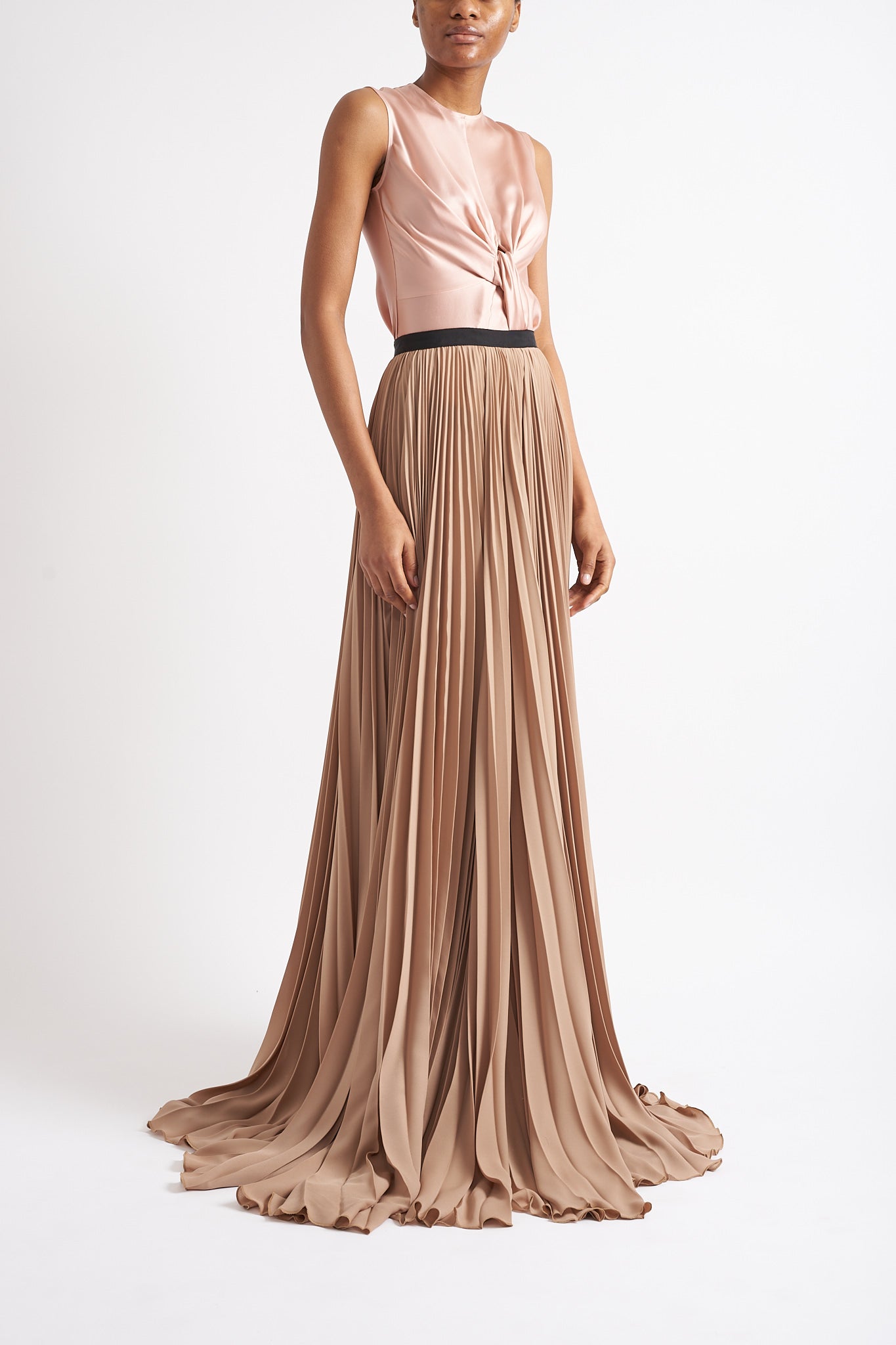 NOLA SUSTAINABLY SOURCED PLEATED BEIGE SKIRT - E.STOTT