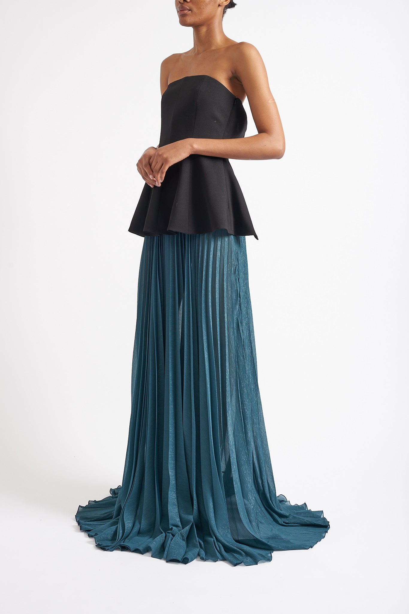 NOLA SUSTAINABLY SOURCED PLEATED TEAL SKIRT - E.STOTT