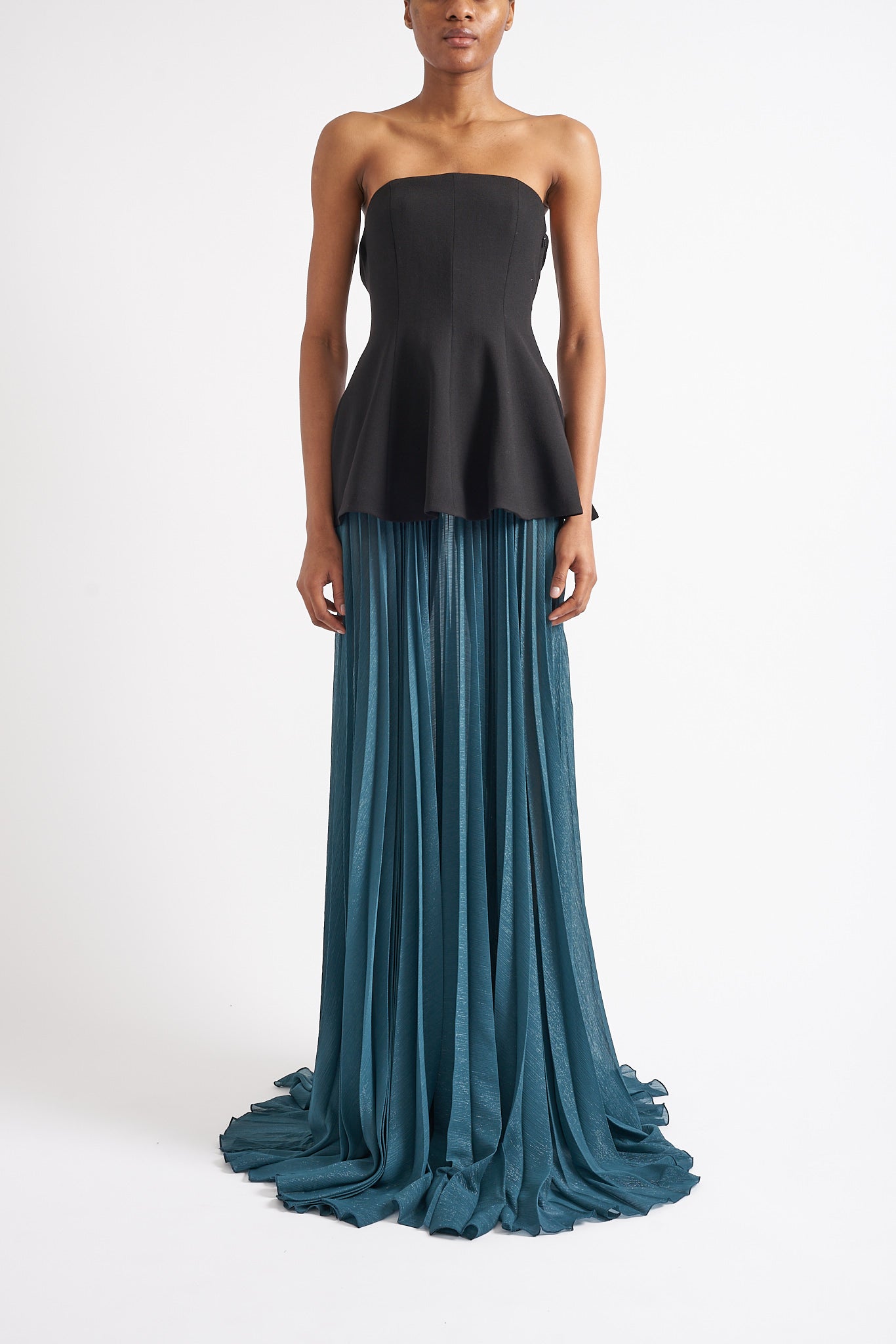 NOLA SUSTAINABLY SOURCED PLEATED TEAL SKIRT - E.STOTT