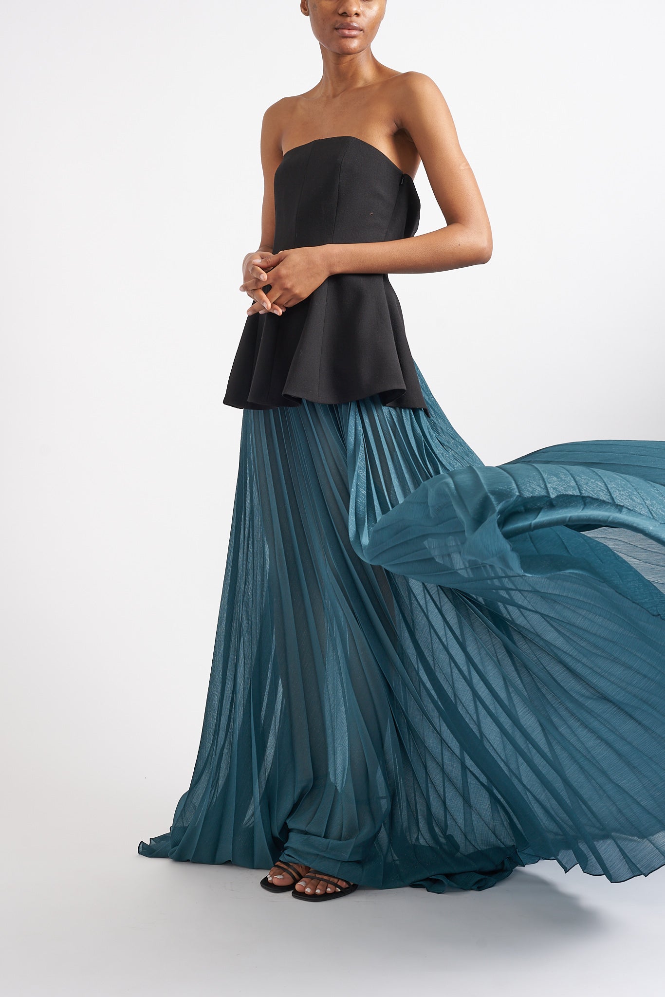 NOLA SUSTAINABLY SOURCED PLEATED TEAL SKIRT - E.STOTT