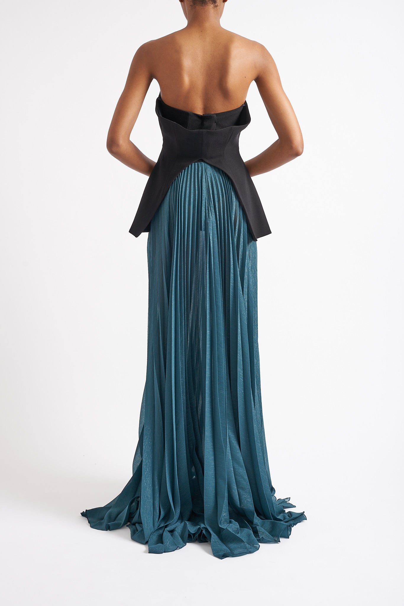 NOLA SUSTAINABLY SOURCED PLEATED TEAL SKIRT - E.STOTT