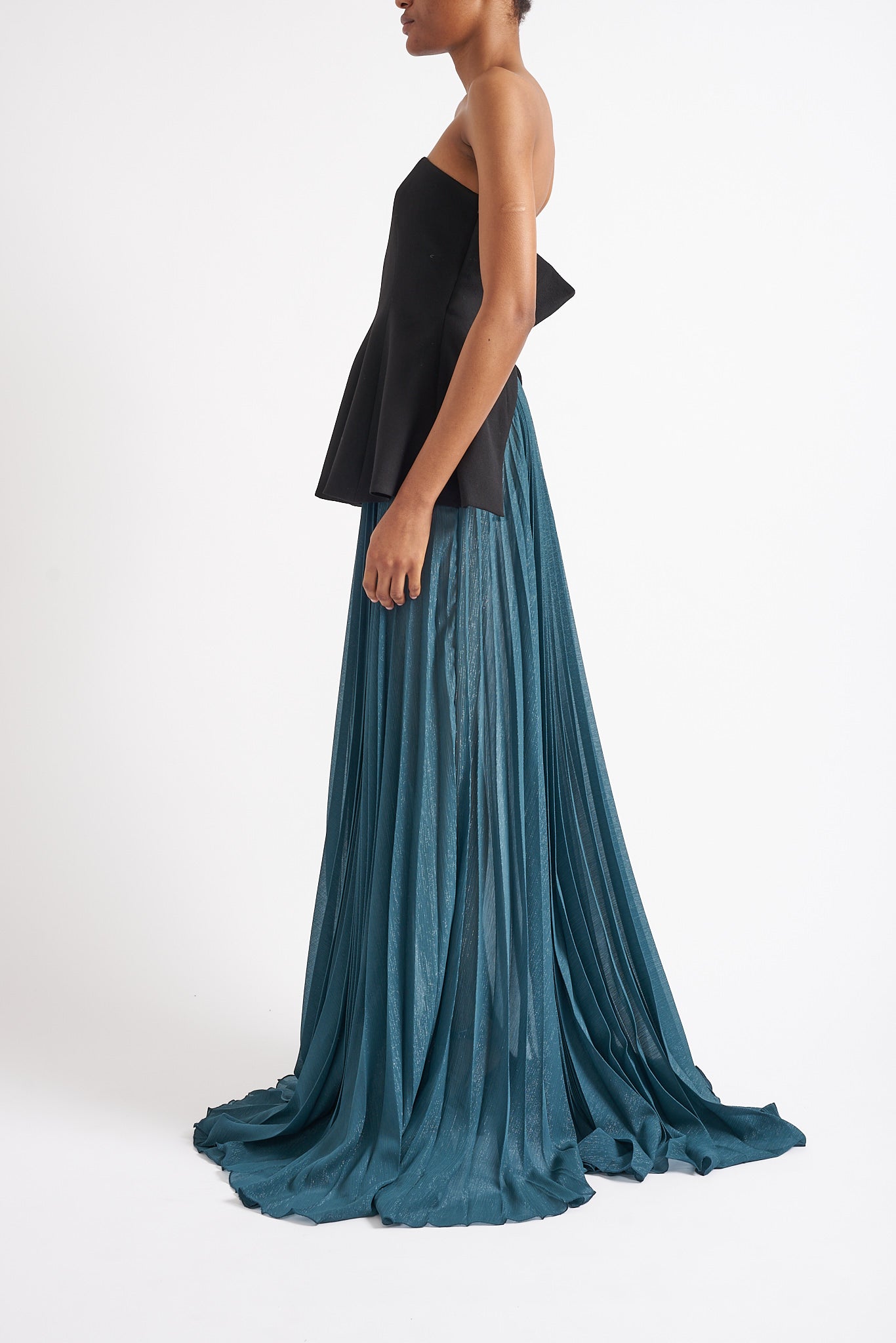 NOLA SUSTAINABLY SOURCED PLEATED TEAL SKIRT - E.STOTT