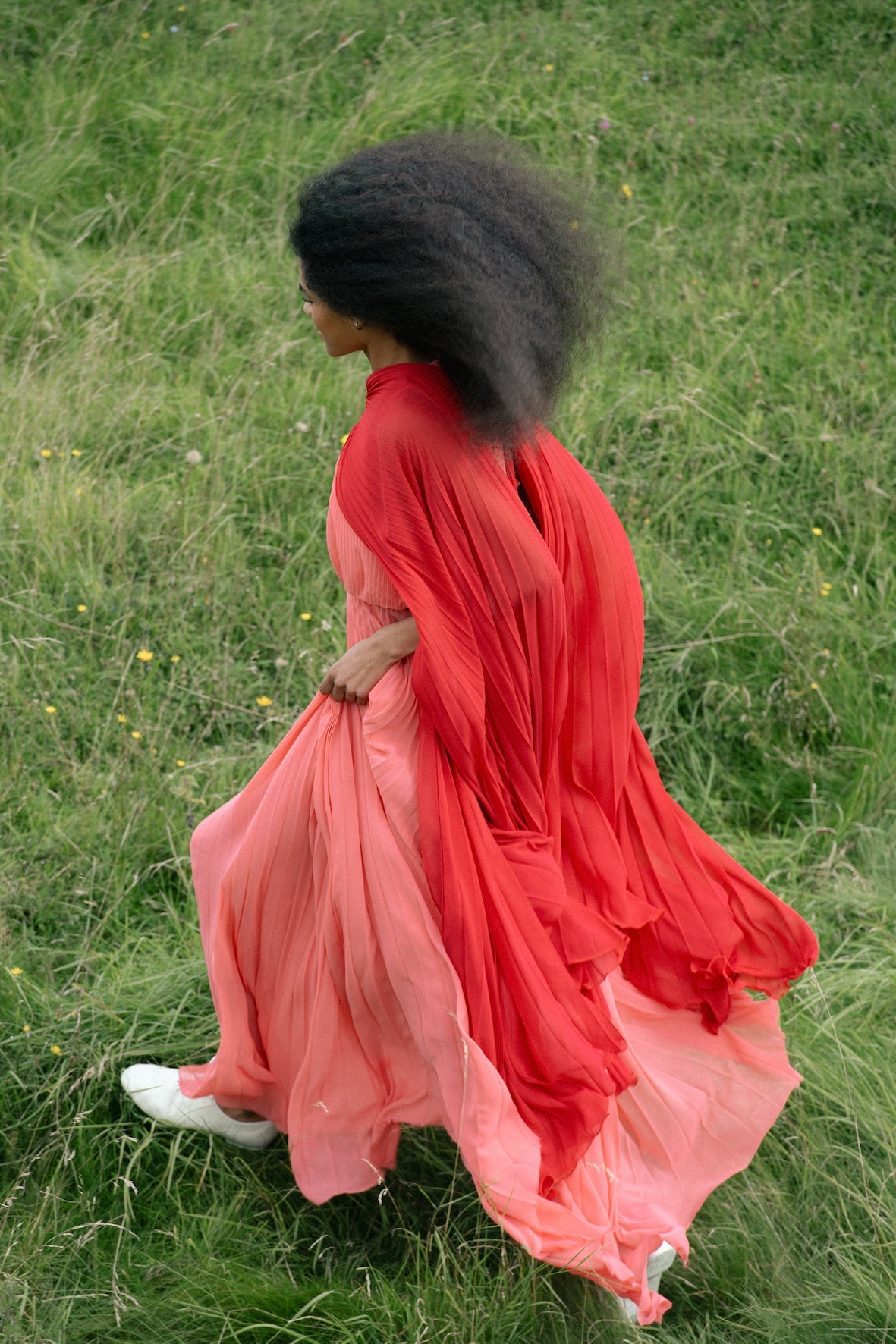 OCTAVIA SUSTAINABLY SOURCED CORAL CHIFFON DRESS - E.STOTT