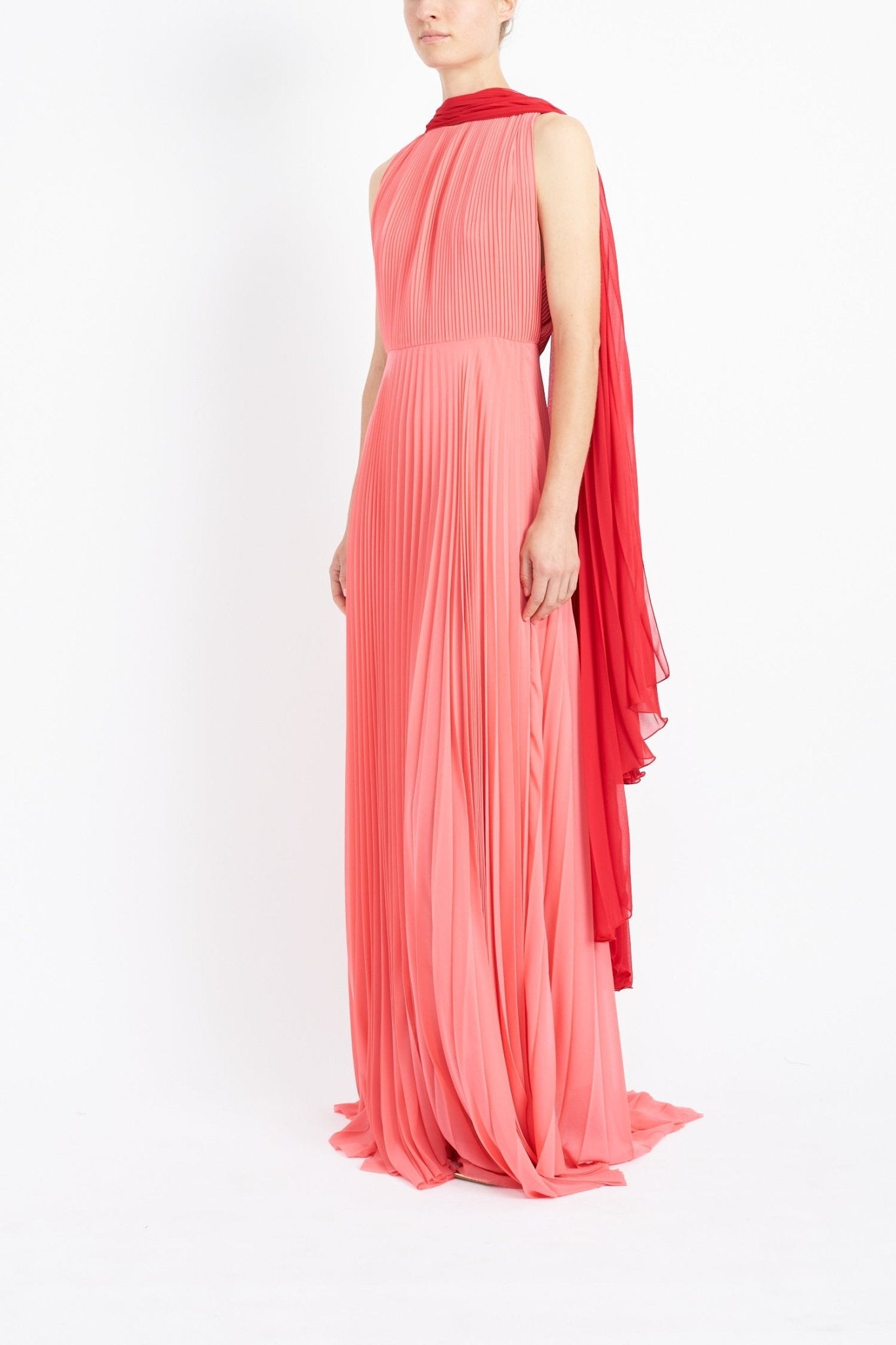 OCTAVIA SUSTAINABLY SOURCED CORAL CHIFFON DRESS - E.STOTT