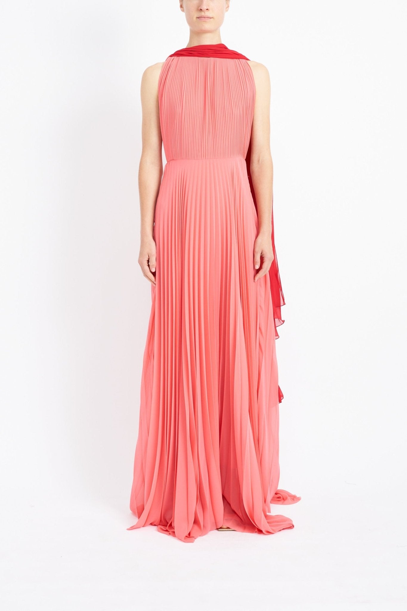 OCTAVIA SUSTAINABLY SOURCED CORAL CHIFFON DRESS - E.STOTT