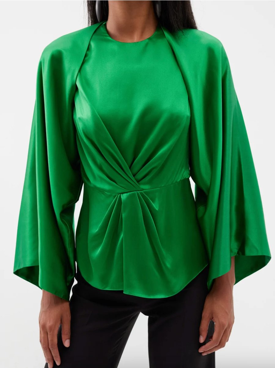 PALOMA LONG EMERALD SILK SATIN JACKET - E.STOTT