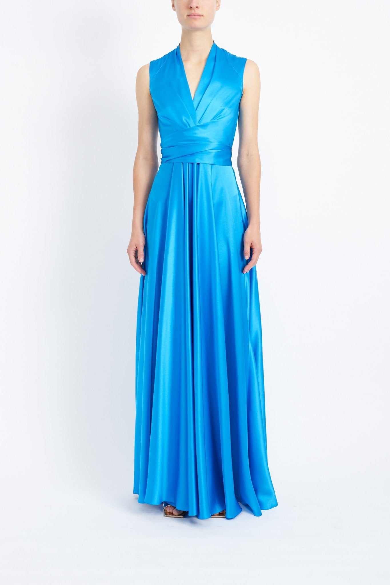 SADIE AZURE SILK SATIN WRAP DRESS - E.STOTT