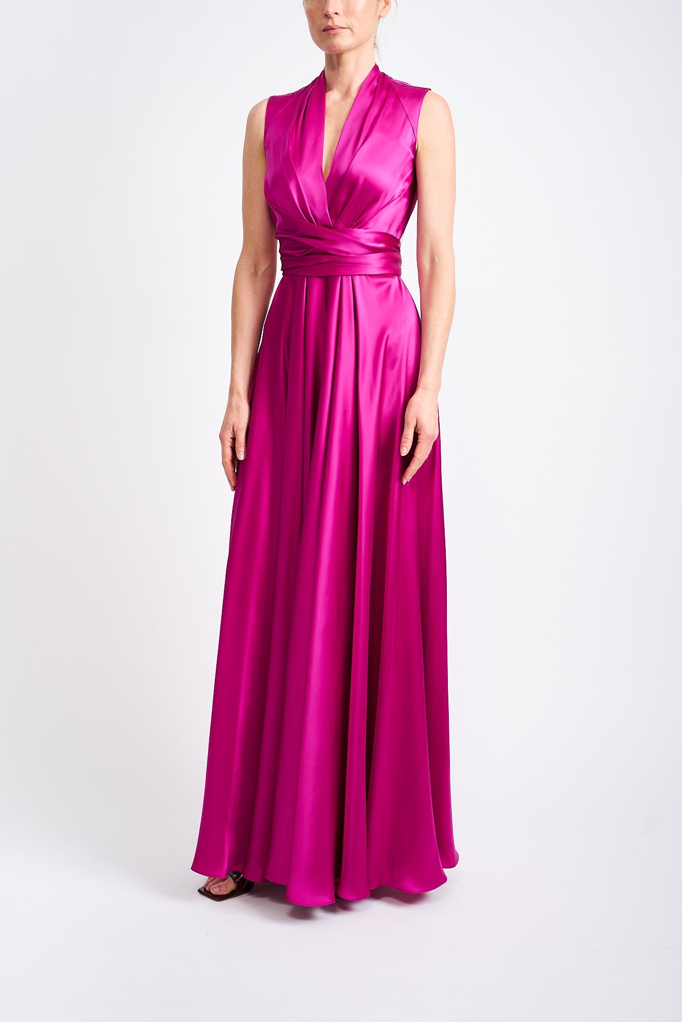 SADIE CERISE SILK SATIN WRAP DRESS - E.STOTT