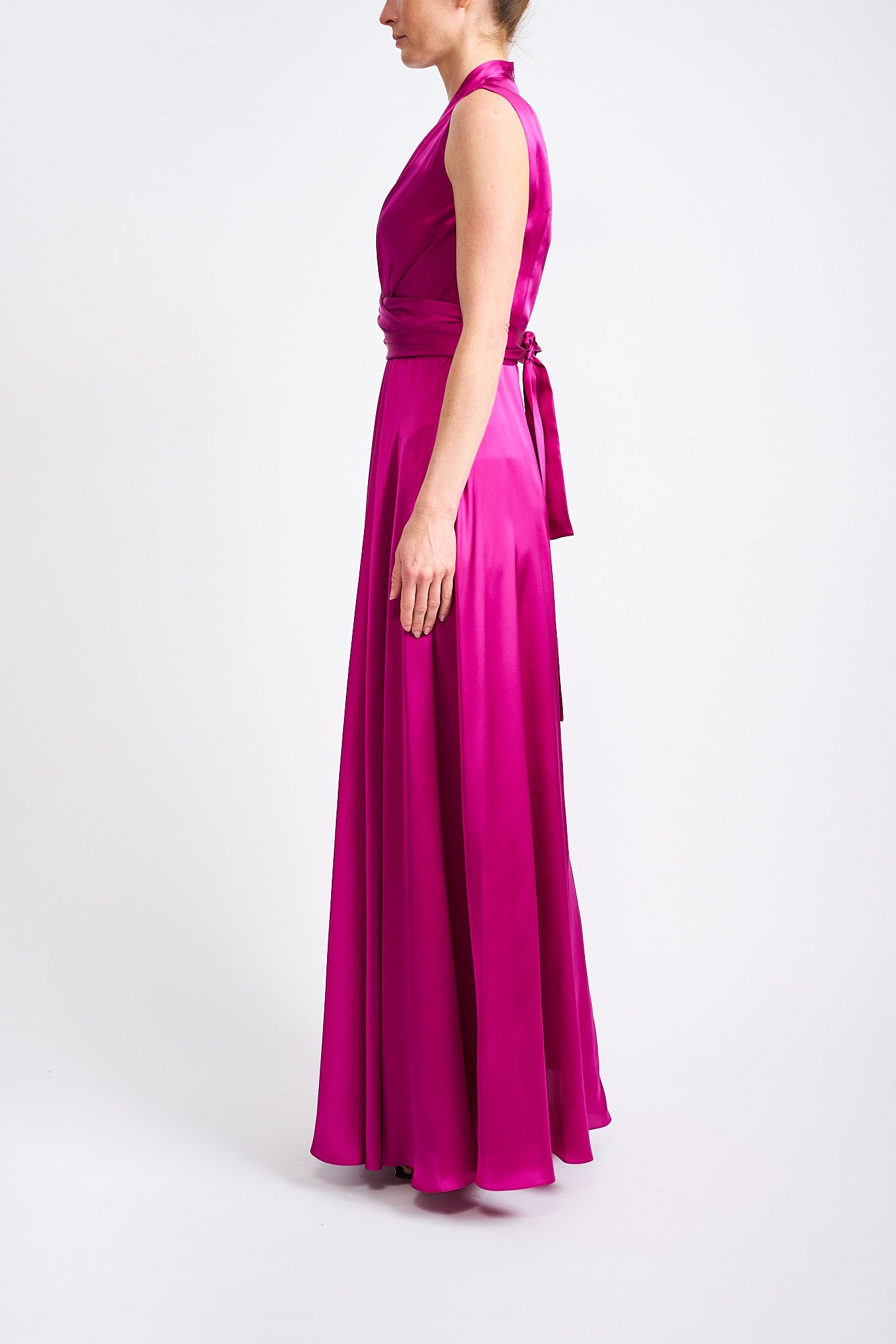 SADIE CERISE SILK SATIN WRAP DRESS - E.STOTT