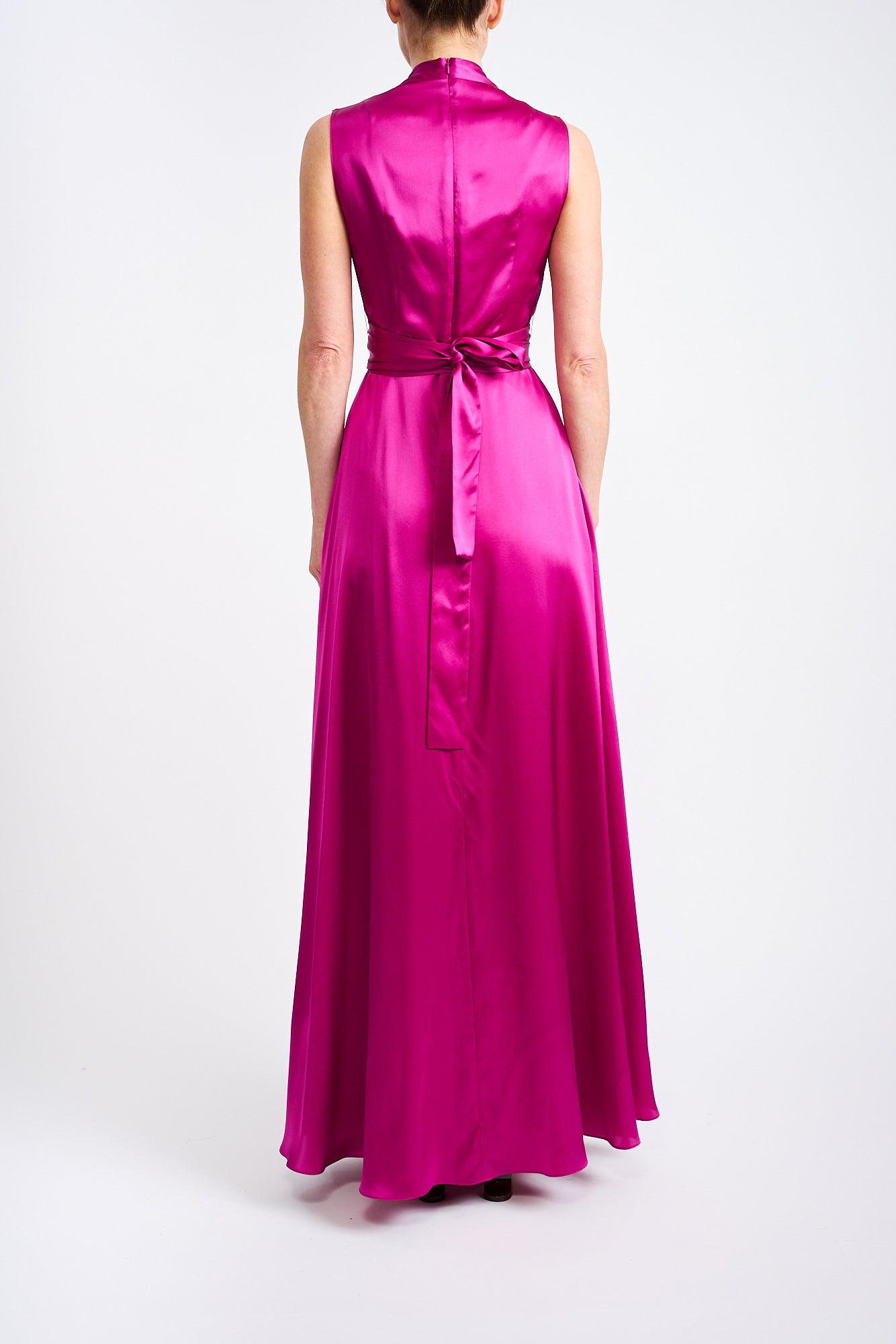 SADIE CERISE SILK SATIN WRAP DRESS - E.STOTT