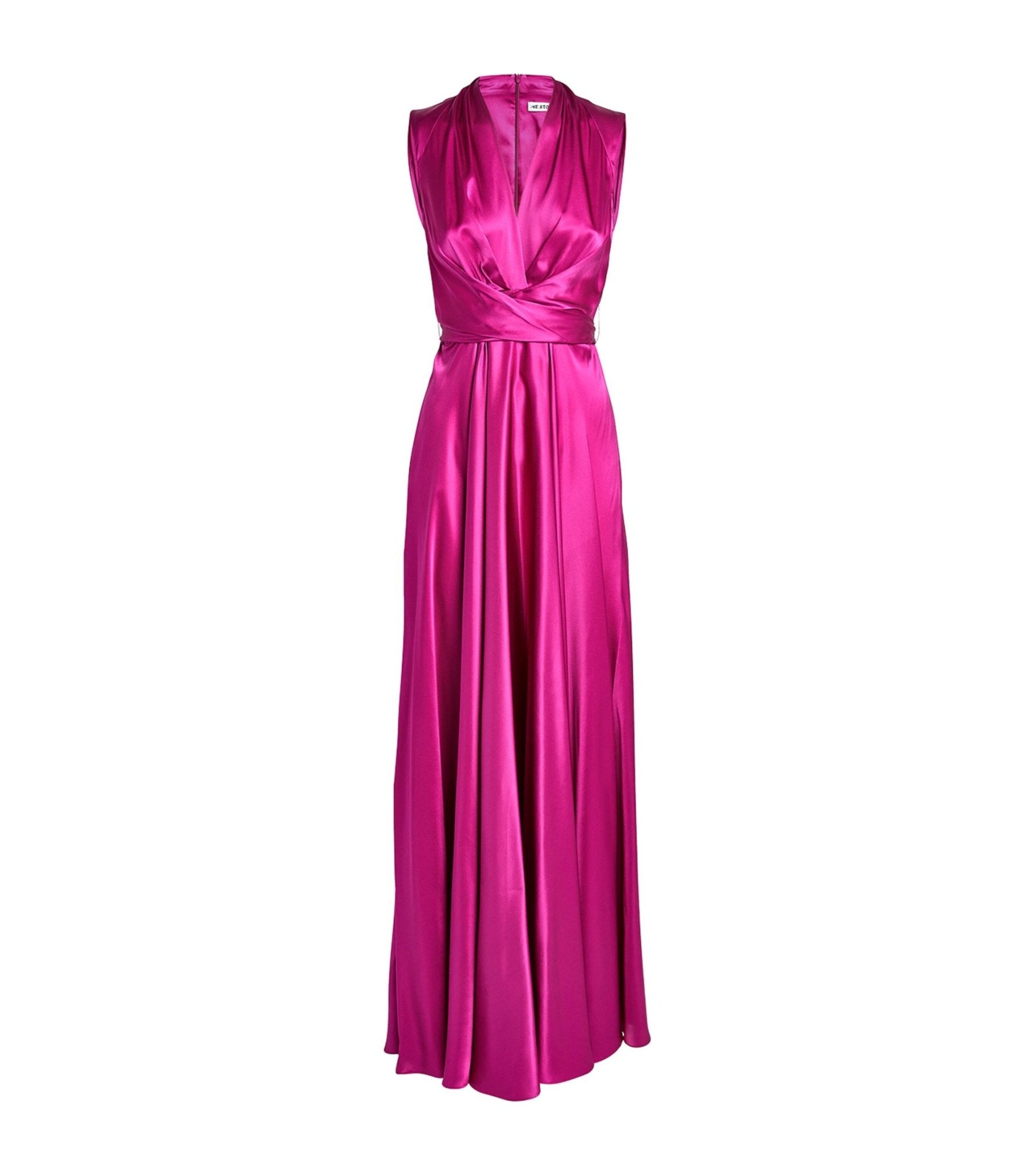 SADIE CERISE SILK SATIN WRAP DRESS - E.STOTT