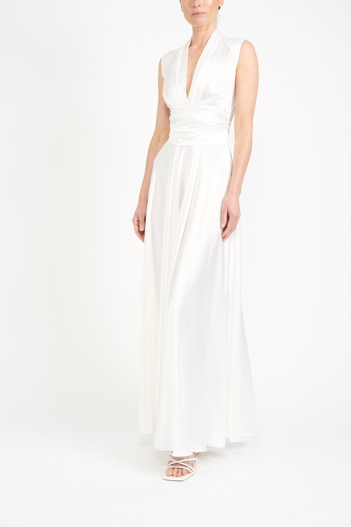 SADIE SUSTAINABLY SOURCED IVORY SILK SATIN DRESS - E.STOTT