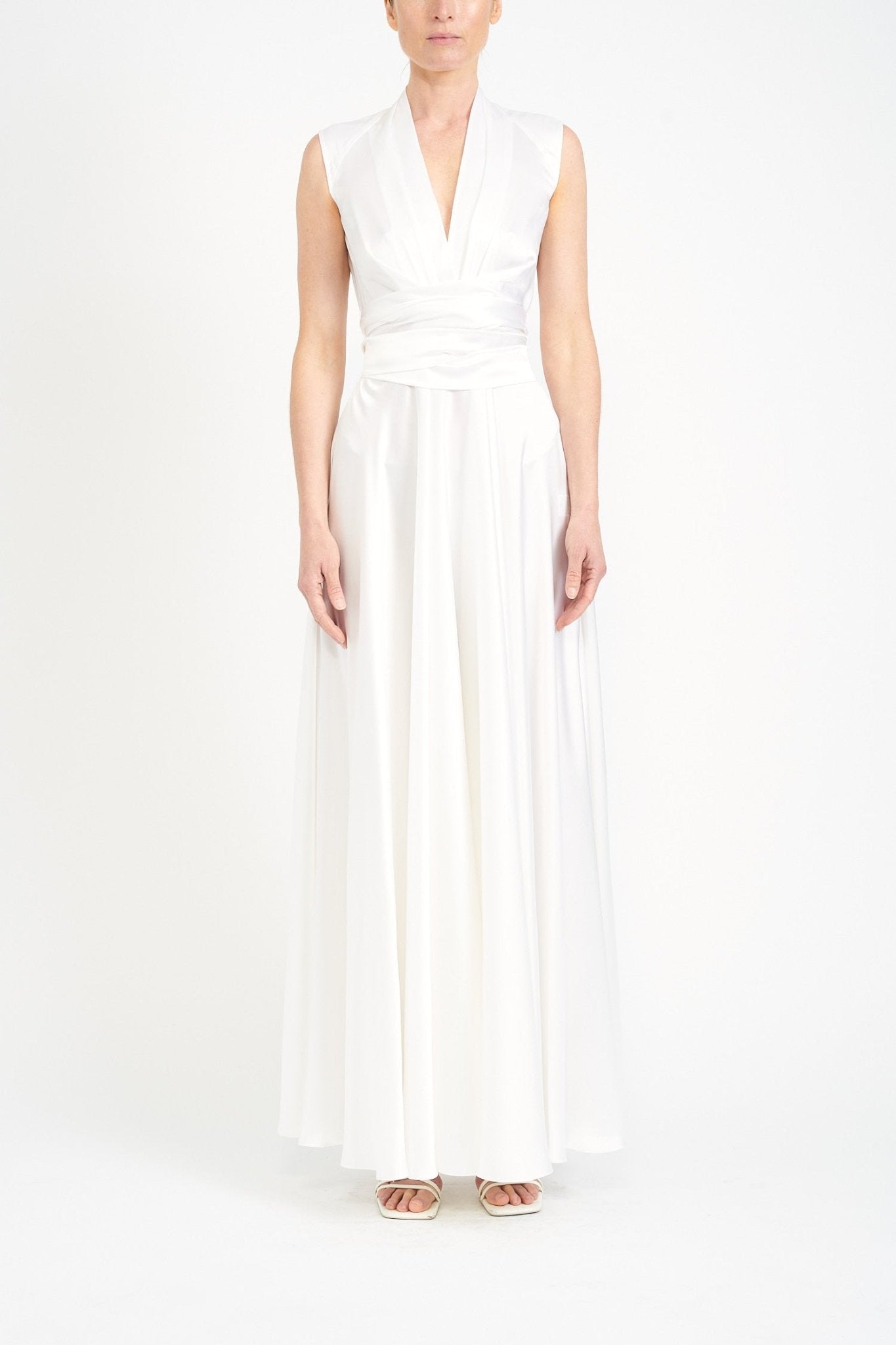 SADIE SUSTAINABLY SOURCED IVORY SILK SATIN DRESS - E.STOTT