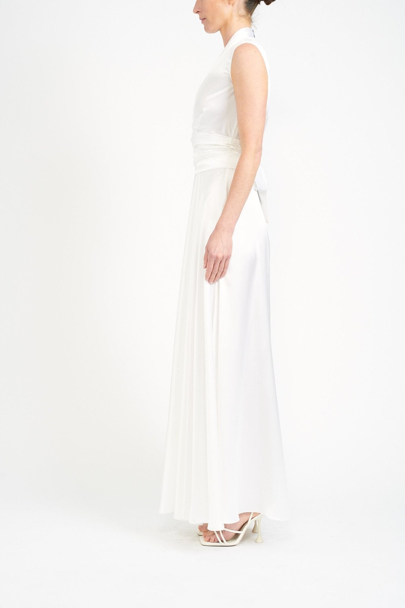 SADIE SUSTAINABLY SOURCED IVORY SILK SATIN DRESS - E.STOTT